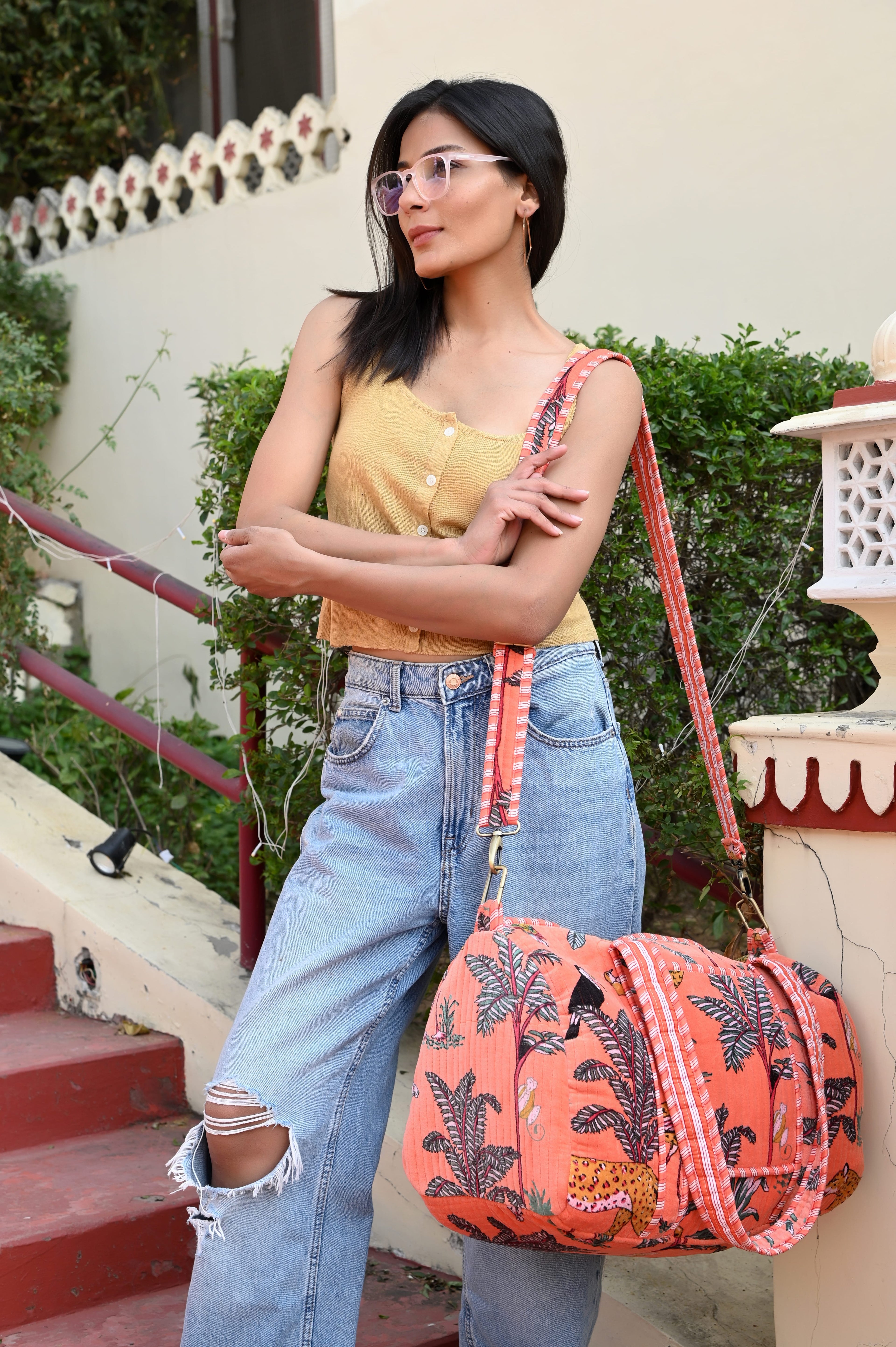The Jungle Velvet Weekender — handmade quilted velvet weekender bag, ethically made in Rajasthan, India