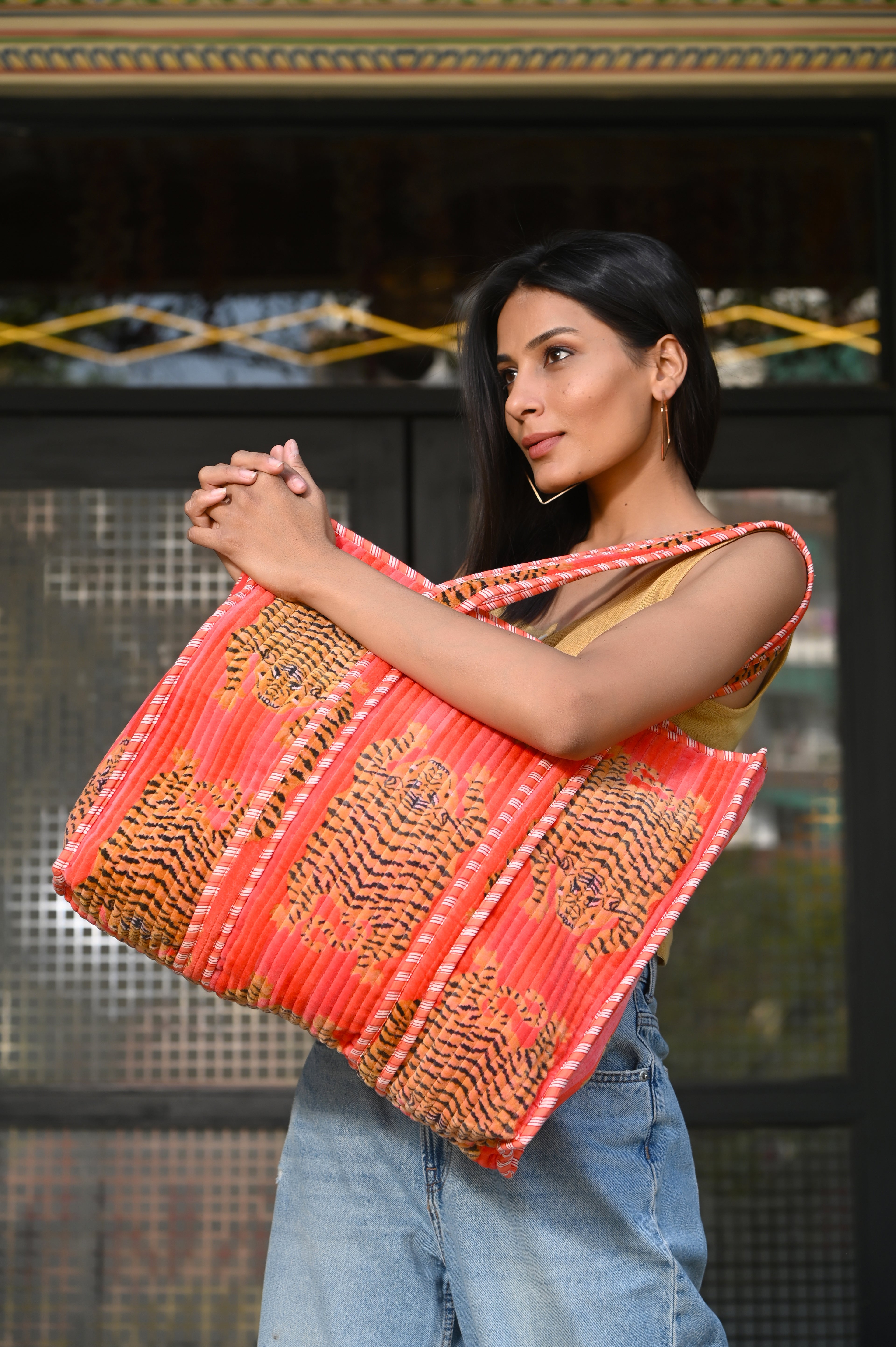 The Tibetan Tiger Tote in Velvet