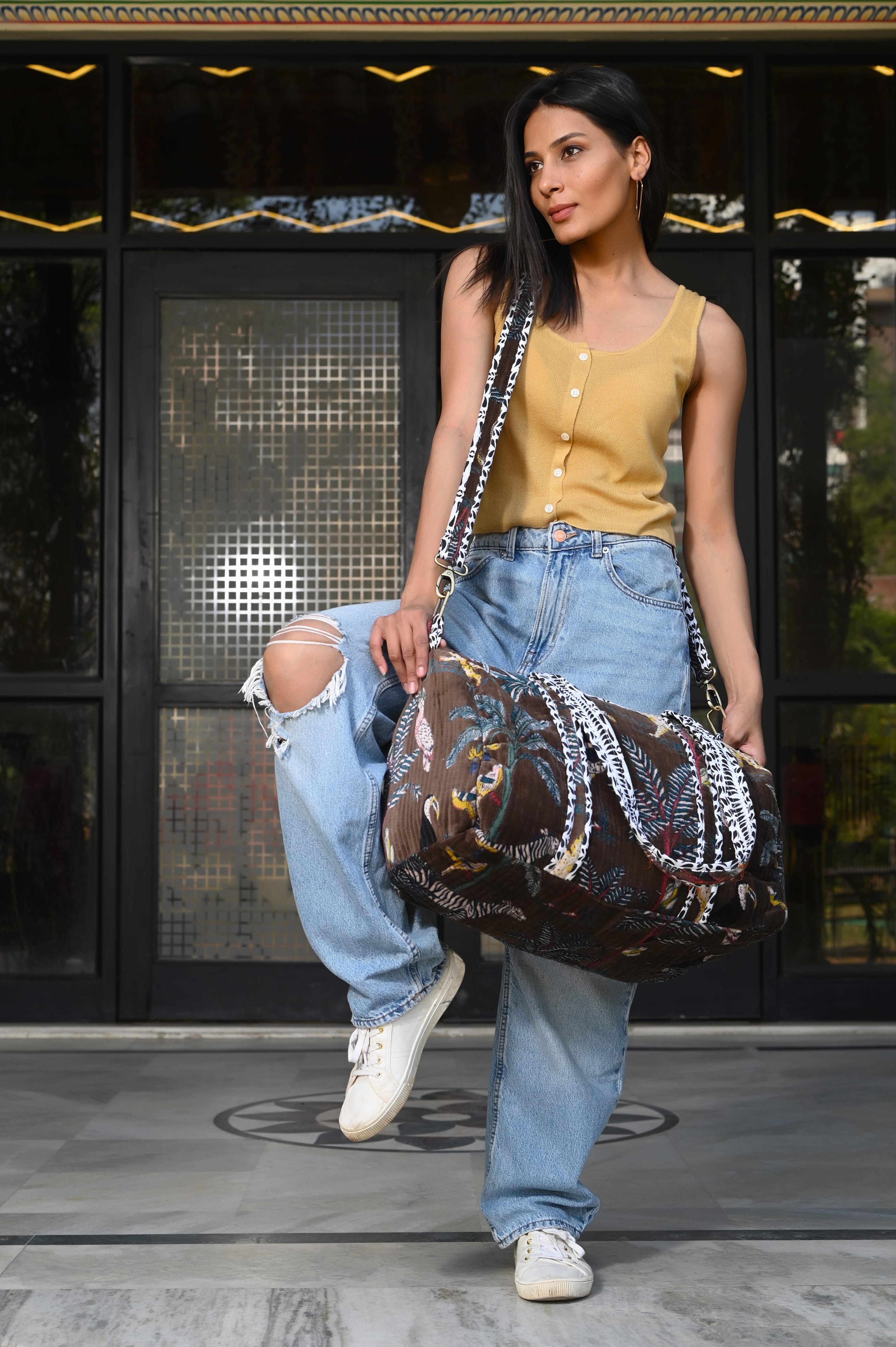 The Jungle Velvet Weekender — handmade quilted velvet weekender bag, ethically made in Rajasthan, India