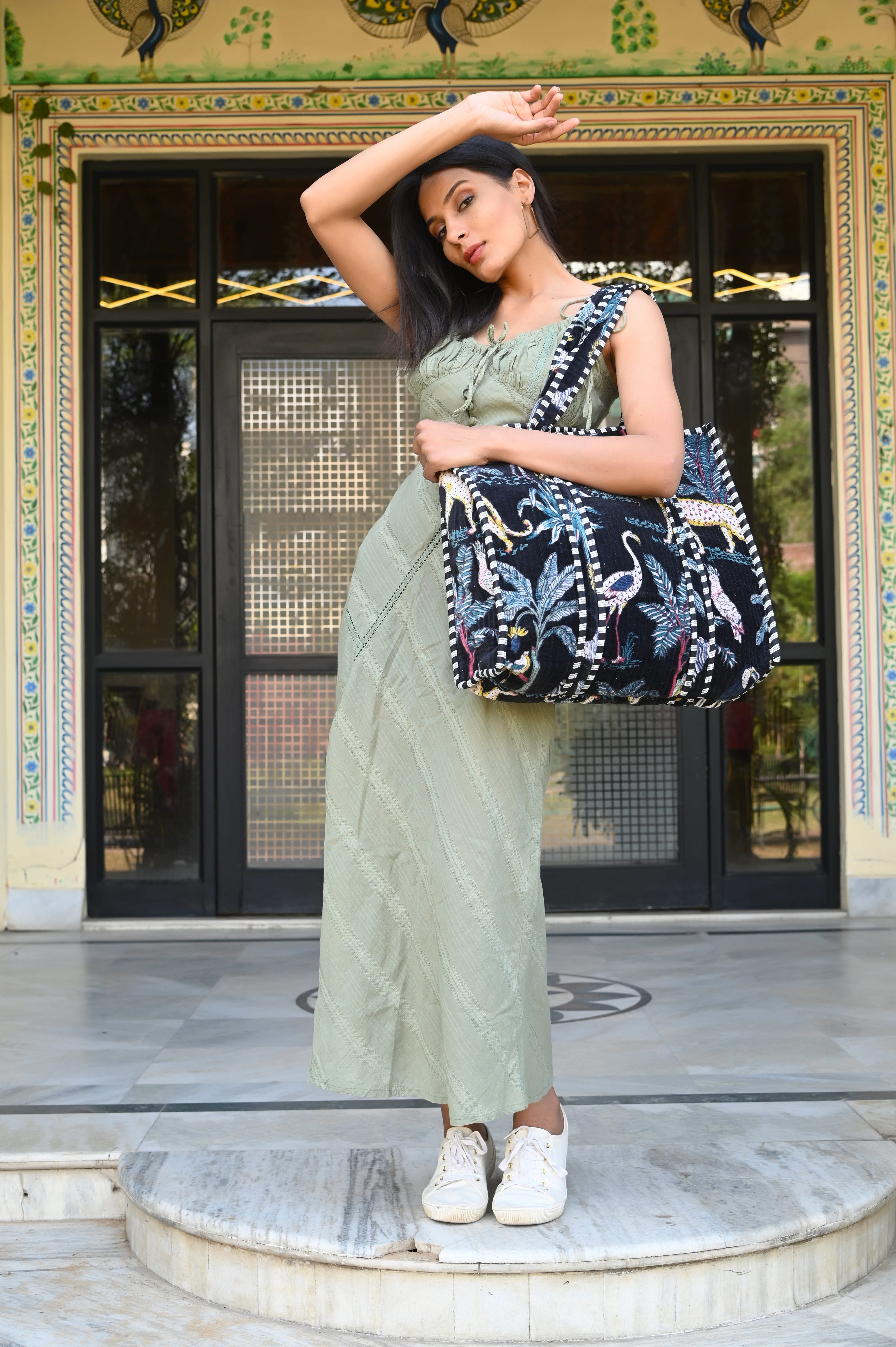 The Jungle Tote in Velvet — handmade quilted velvet tote bag, ethically made in Rajasthan, India