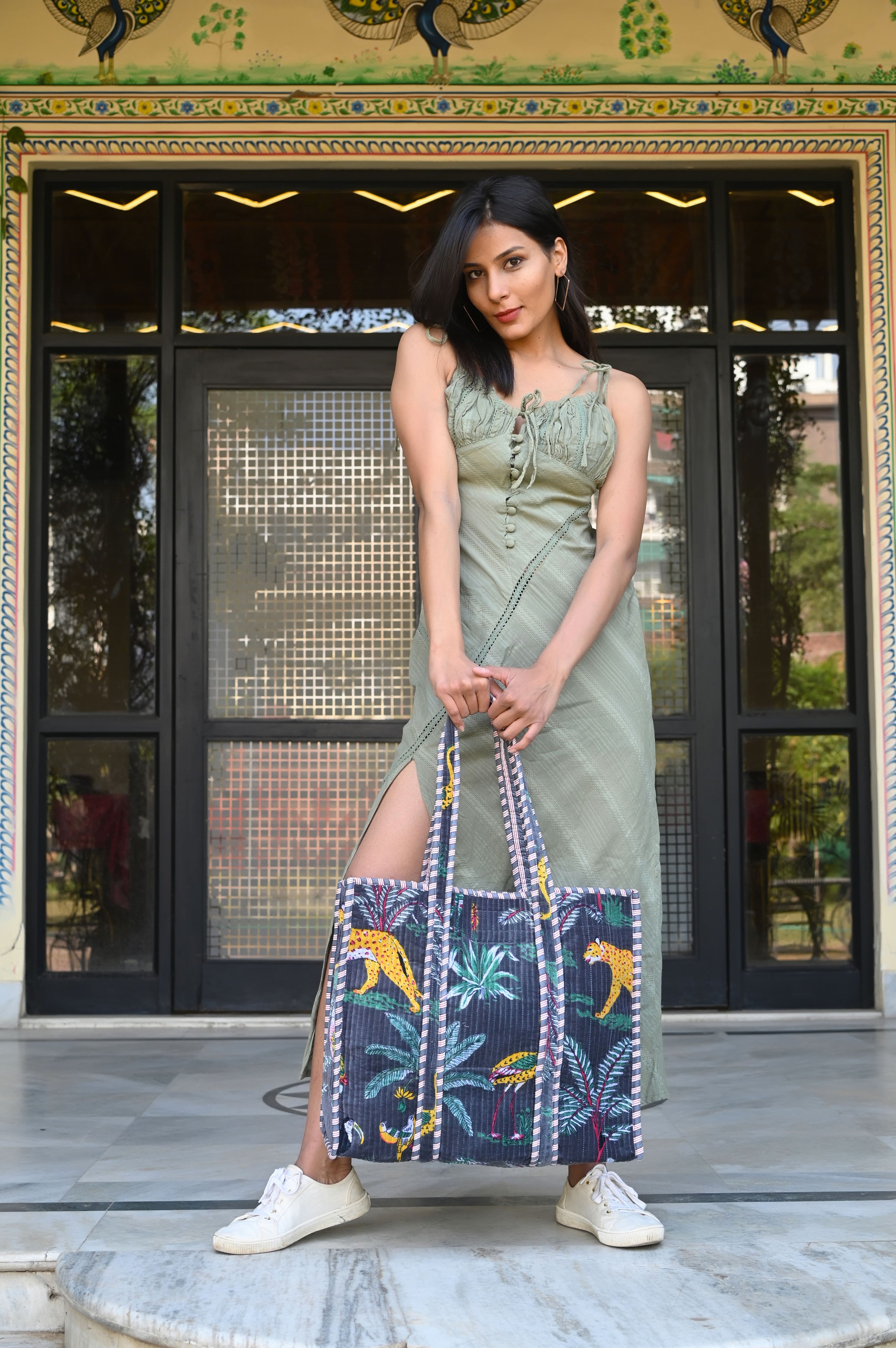 The Jungle Tote in Velvet — handmade quilted velvet tote bag, ethically made in Rajasthan, India