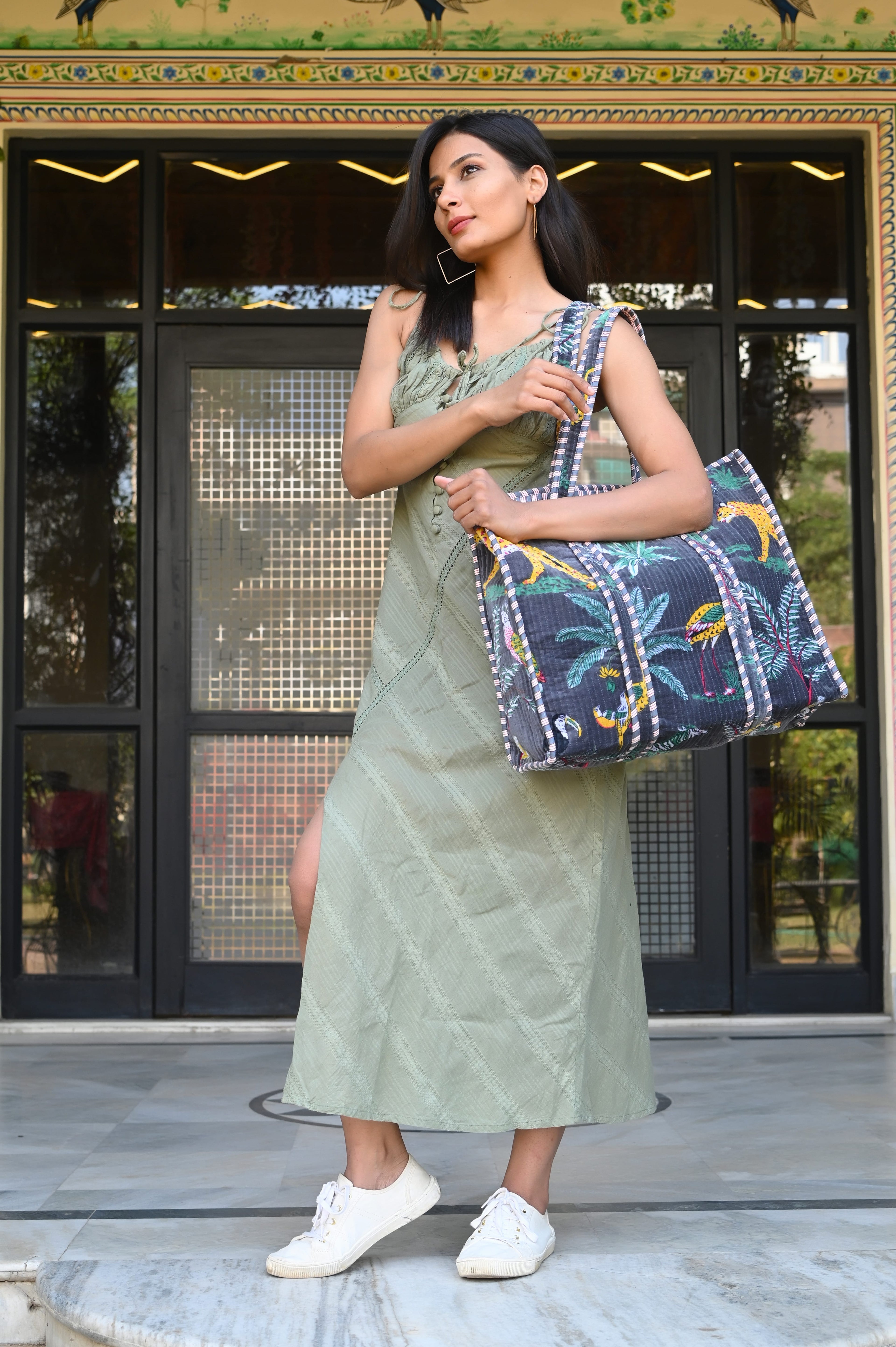 The Jungle Tote in Velvet — handmade quilted velvet tote bag, ethically made in Rajasthan, India