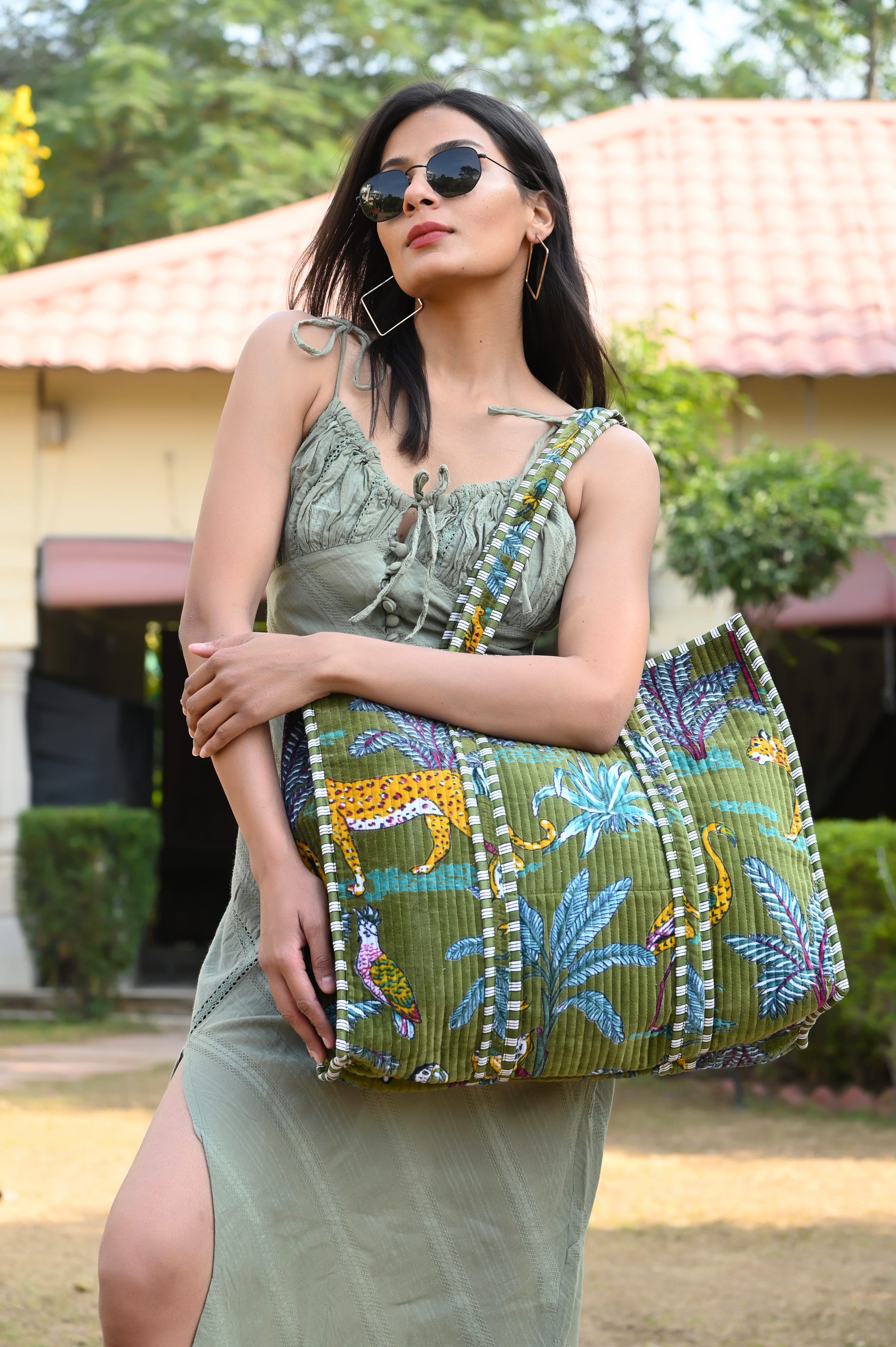 The Jungle Tote in Velvet — handmade quilted velvet tote bag, ethically made in Rajasthan, India