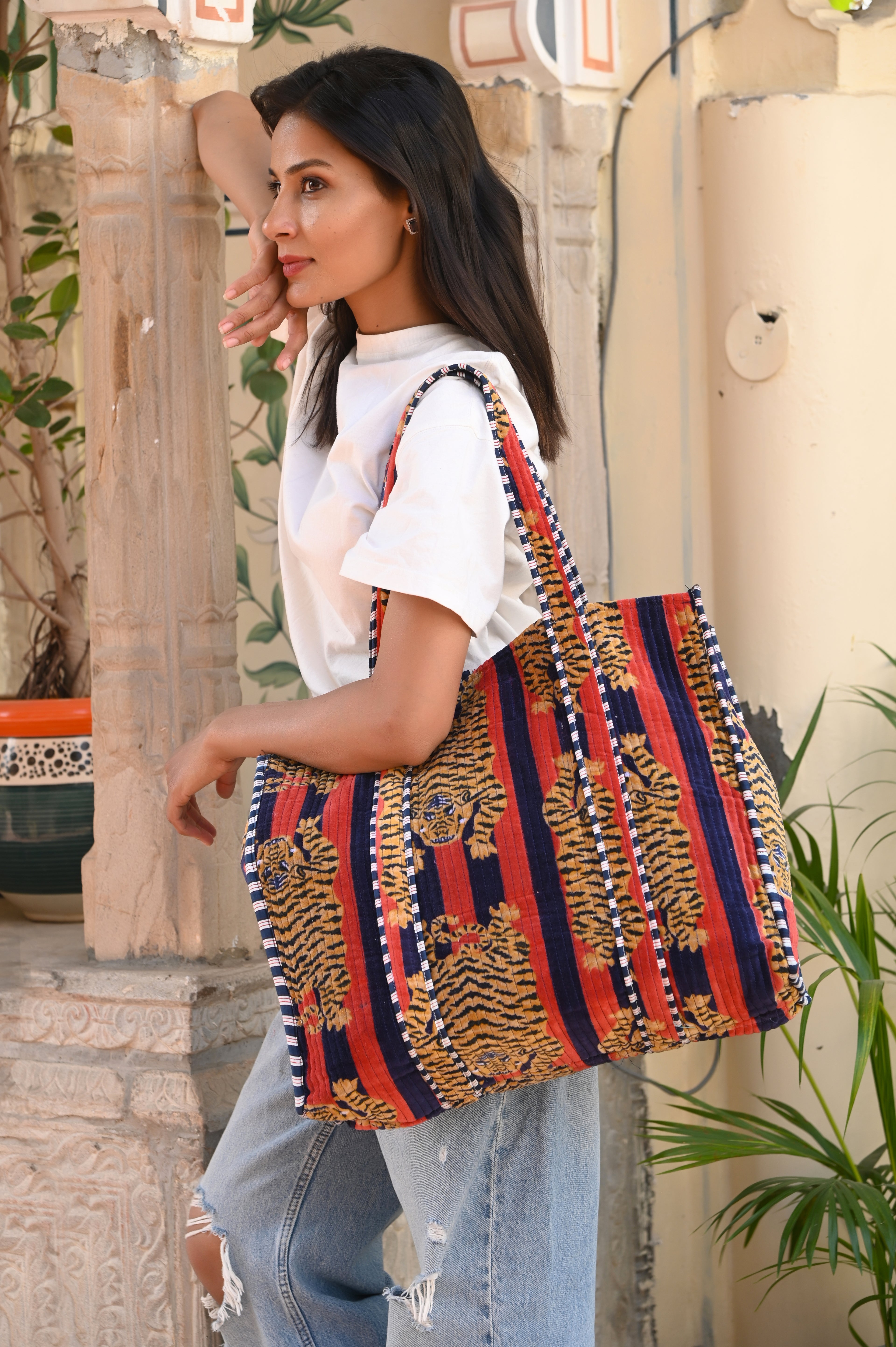 The Tibetan Tiger Tote in Velvet