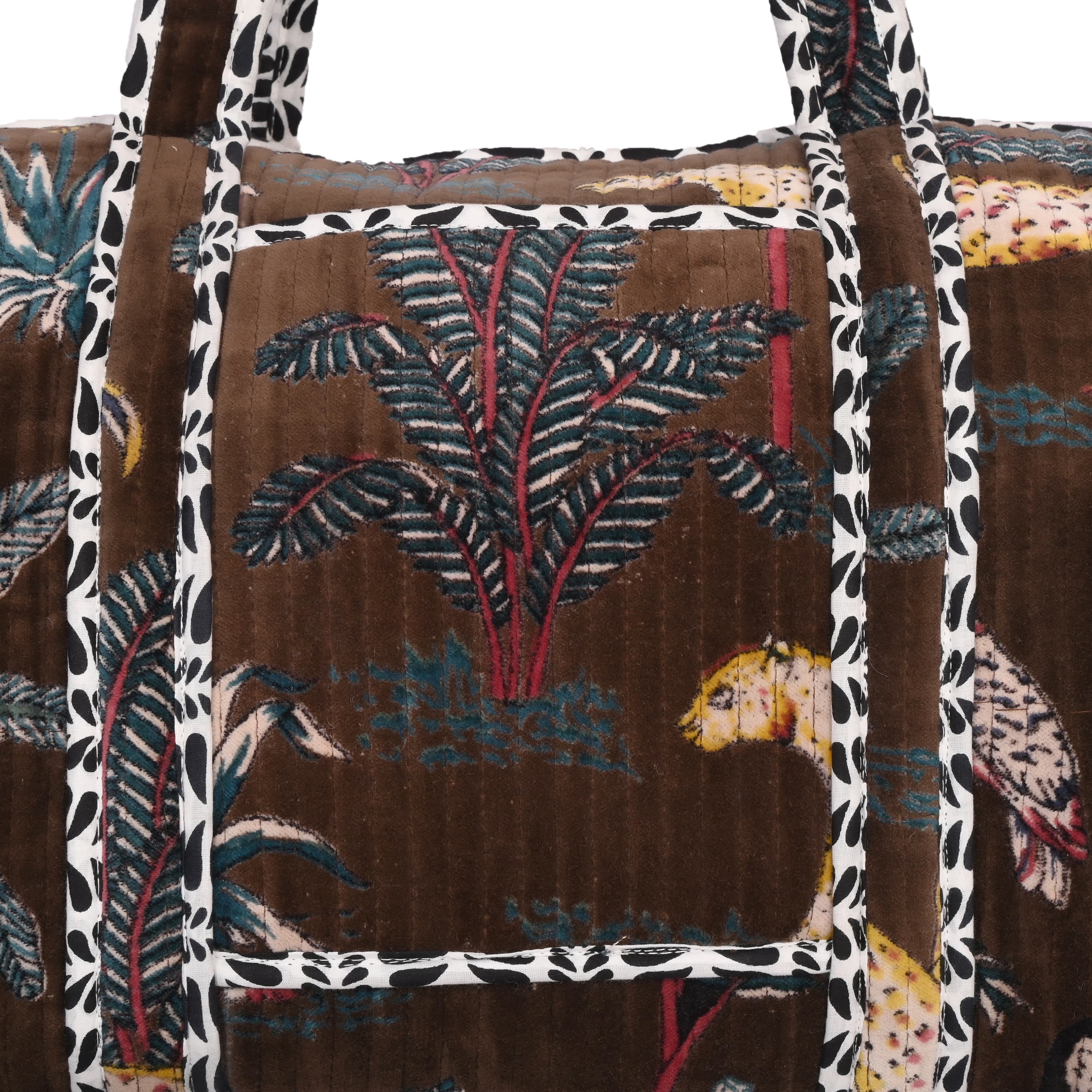 The Jungle Velvet Weekender — handmade quilted velvet weekender bag, ethically made in Rajasthan, India
