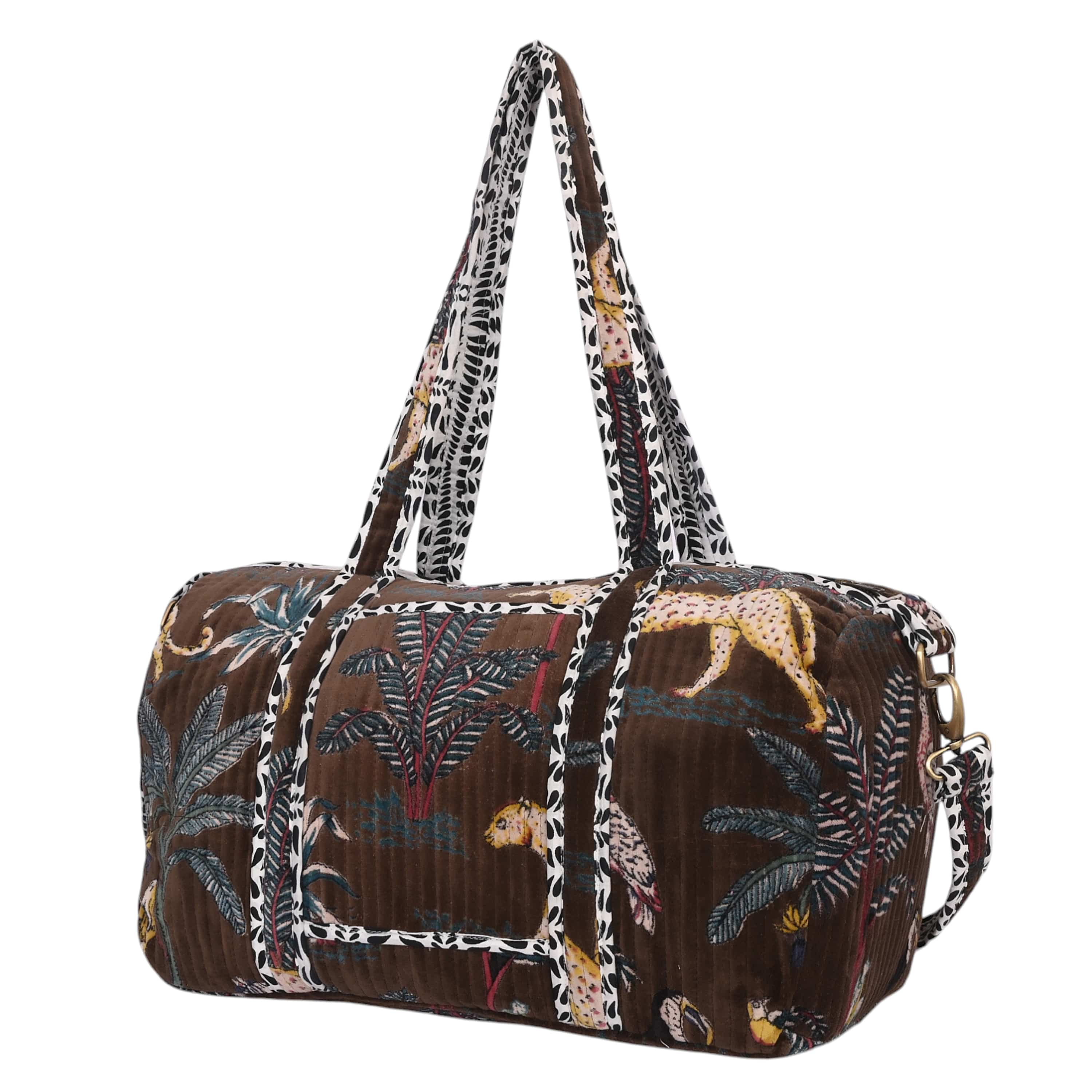 The Jungle Velvet Weekender — handmade quilted velvet weekender bag, ethically made in Rajasthan, India