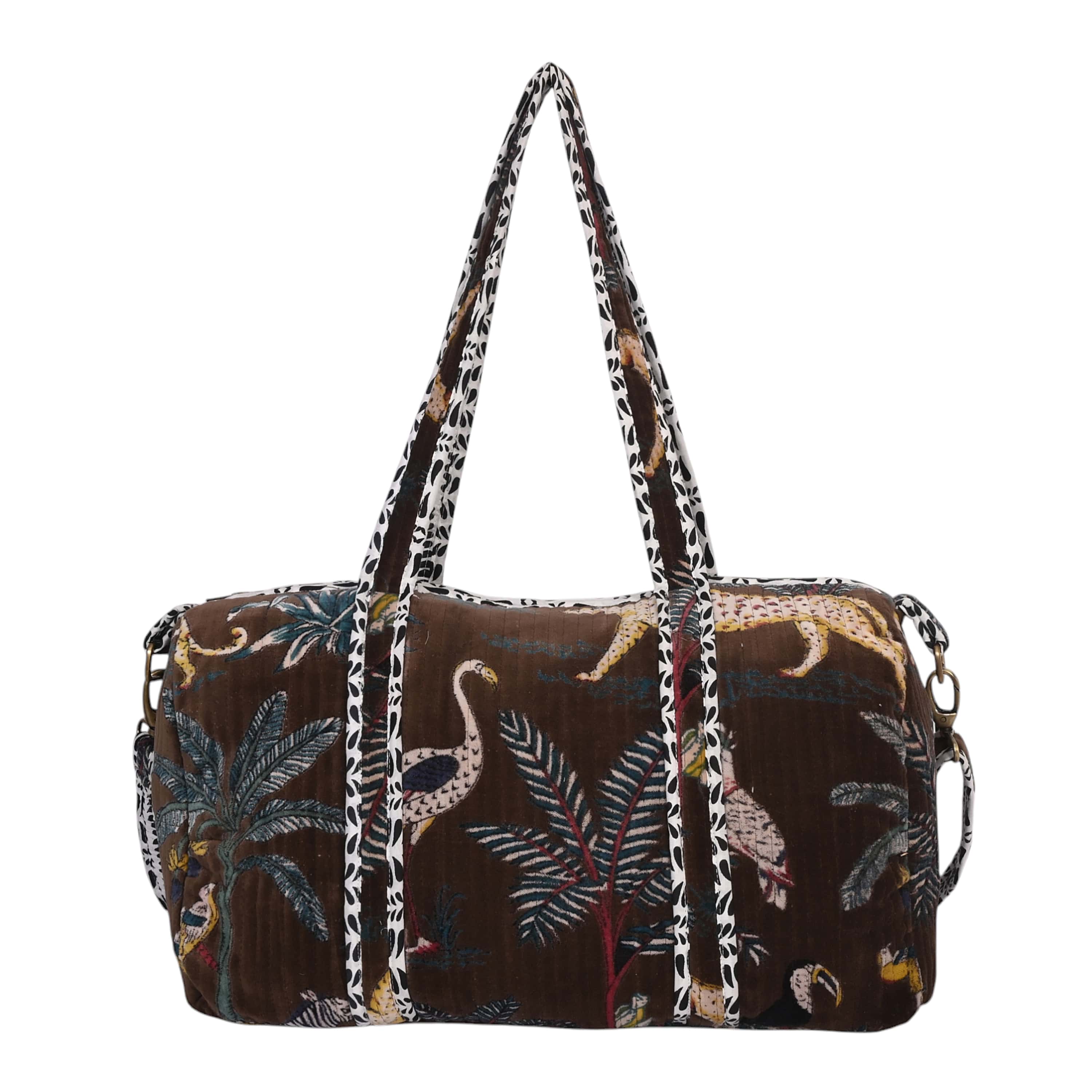 The Jungle Velvet Weekender — handmade quilted velvet weekender bag, ethically made in Rajasthan, India