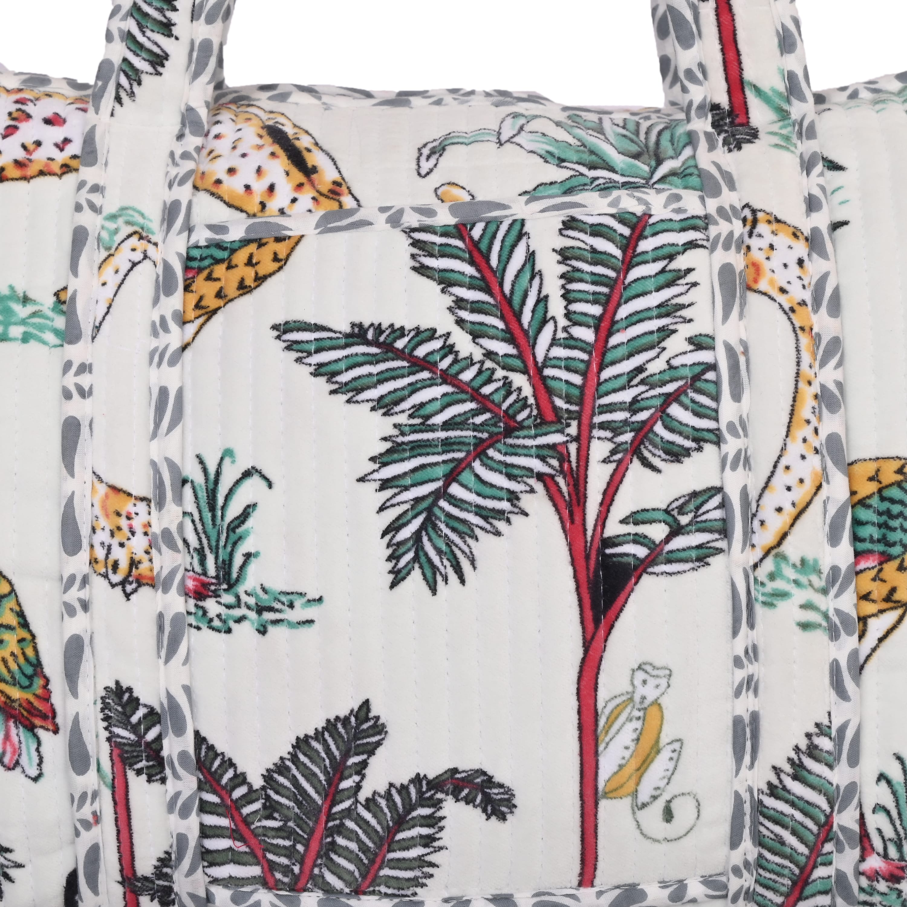 The Jungle Velvet Weekender — handmade quilted velvet weekender bag, ethically made in Rajasthan, India