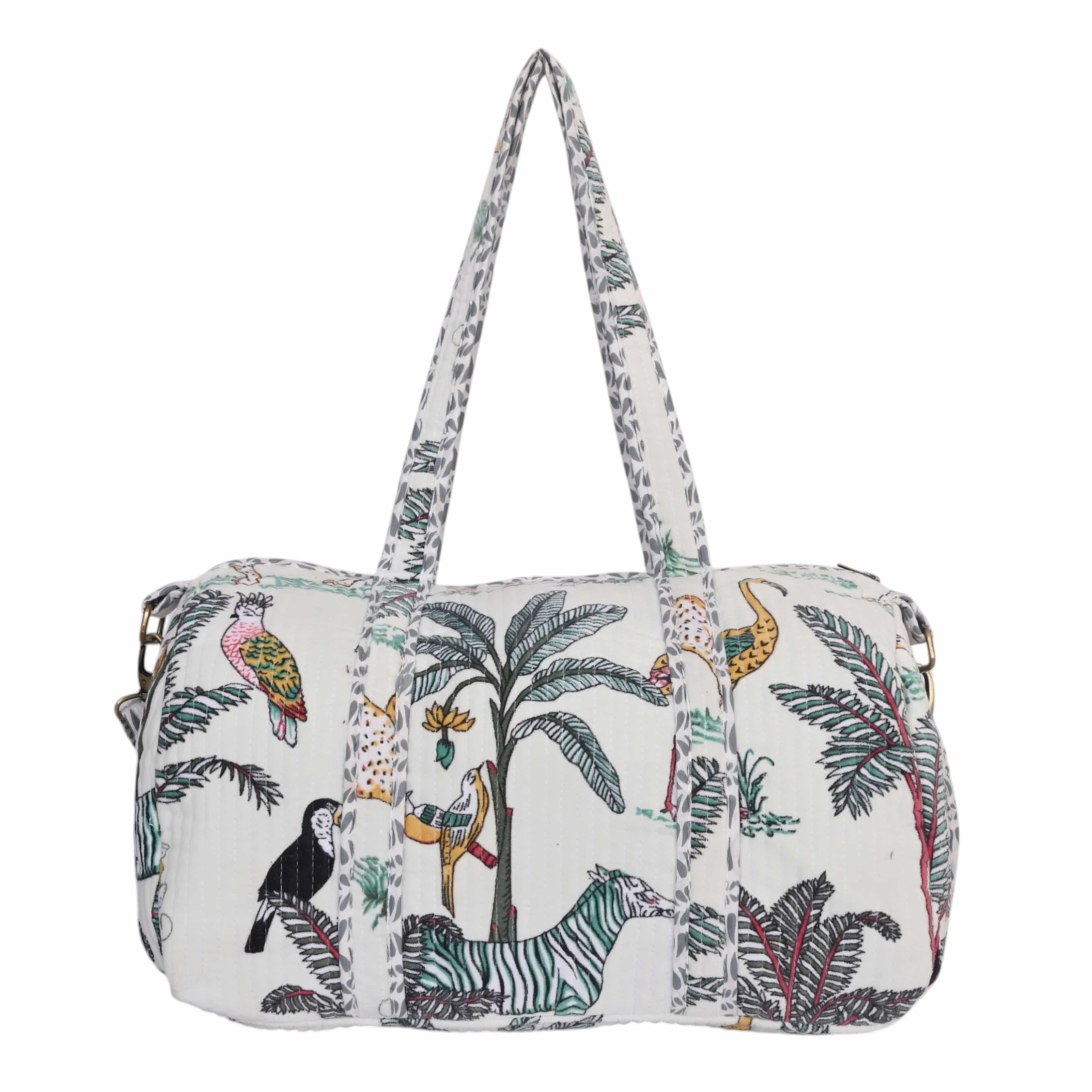 The Jungle Velvet Weekender — handmade quilted velvet weekender bag, ethically made in Rajasthan, India