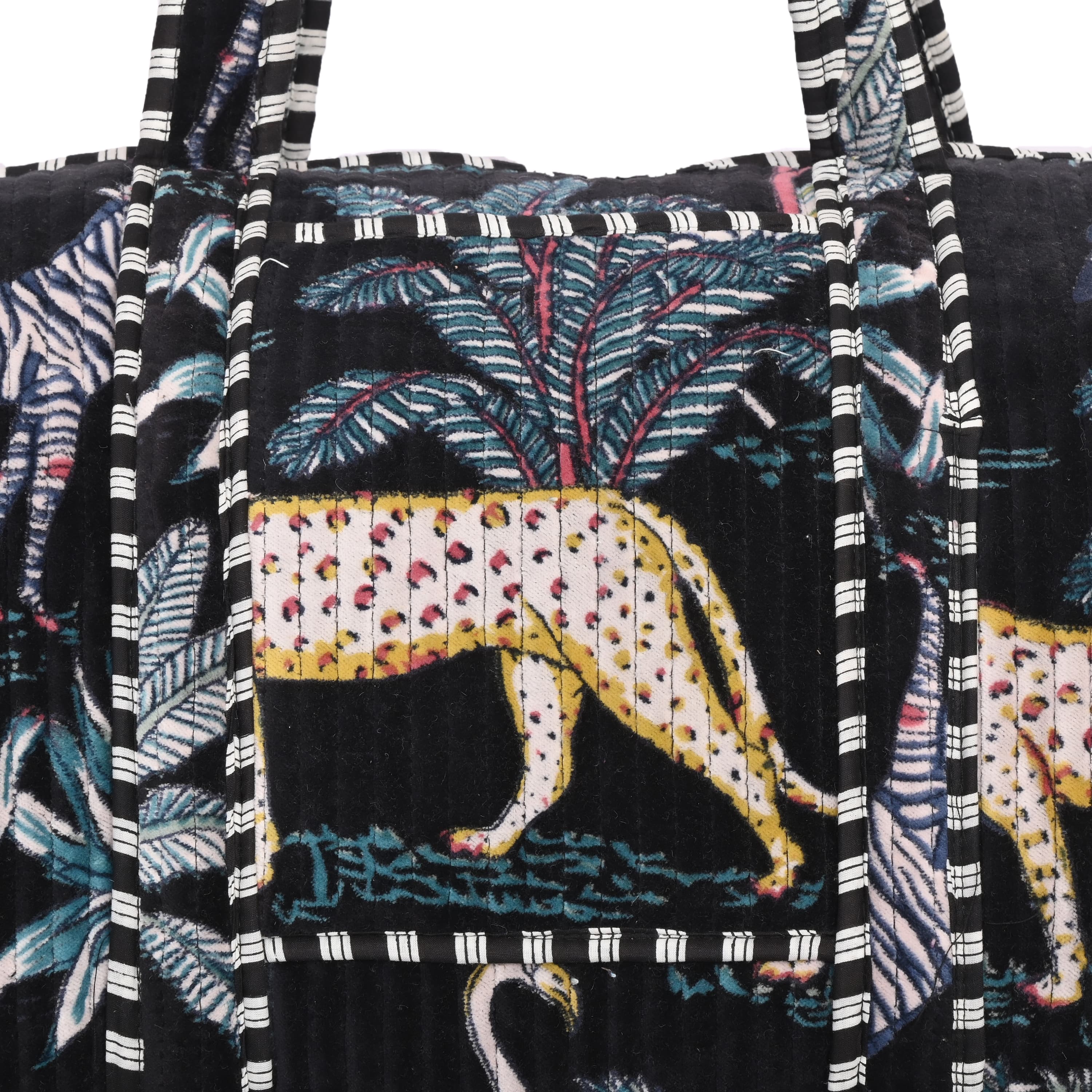 The Jungle Velvet Weekender — handmade quilted velvet weekender bag, ethically made in Rajasthan, India