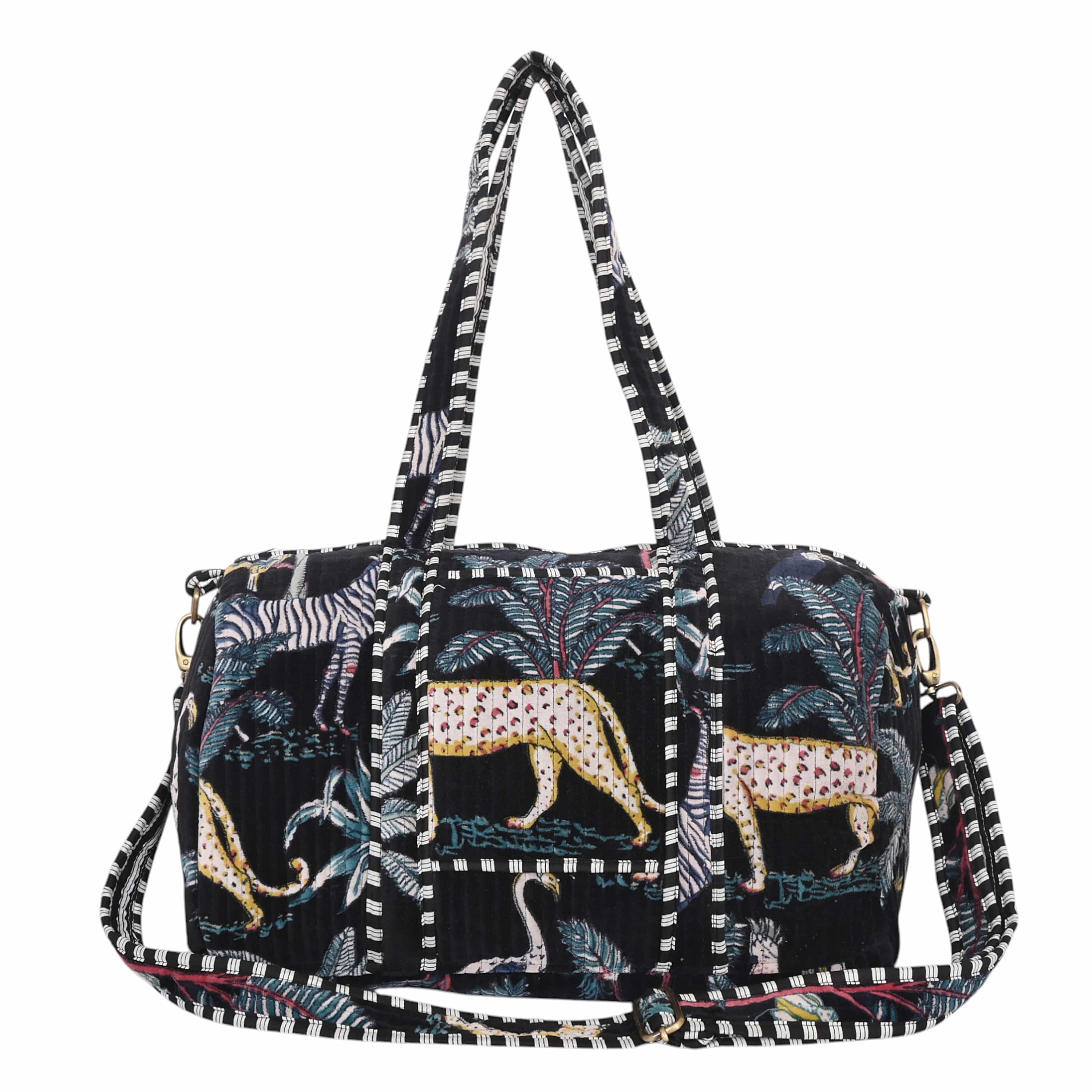 The Jungle Velvet Weekender — handmade quilted velvet weekender bag, ethically made in Rajasthan, India