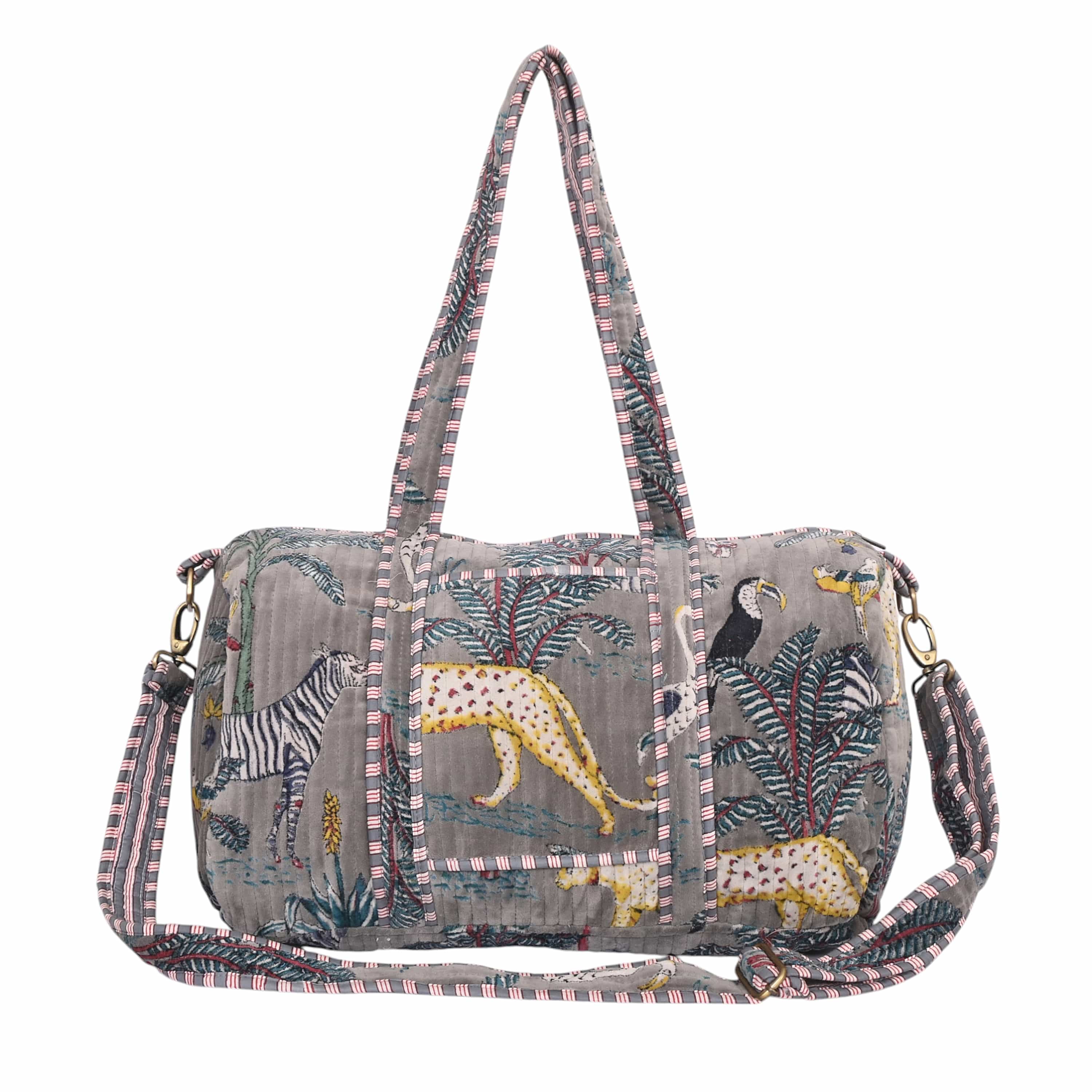 The Jungle Velvet Weekender — handmade quilted velvet weekender bag, ethically made in Rajasthan, India