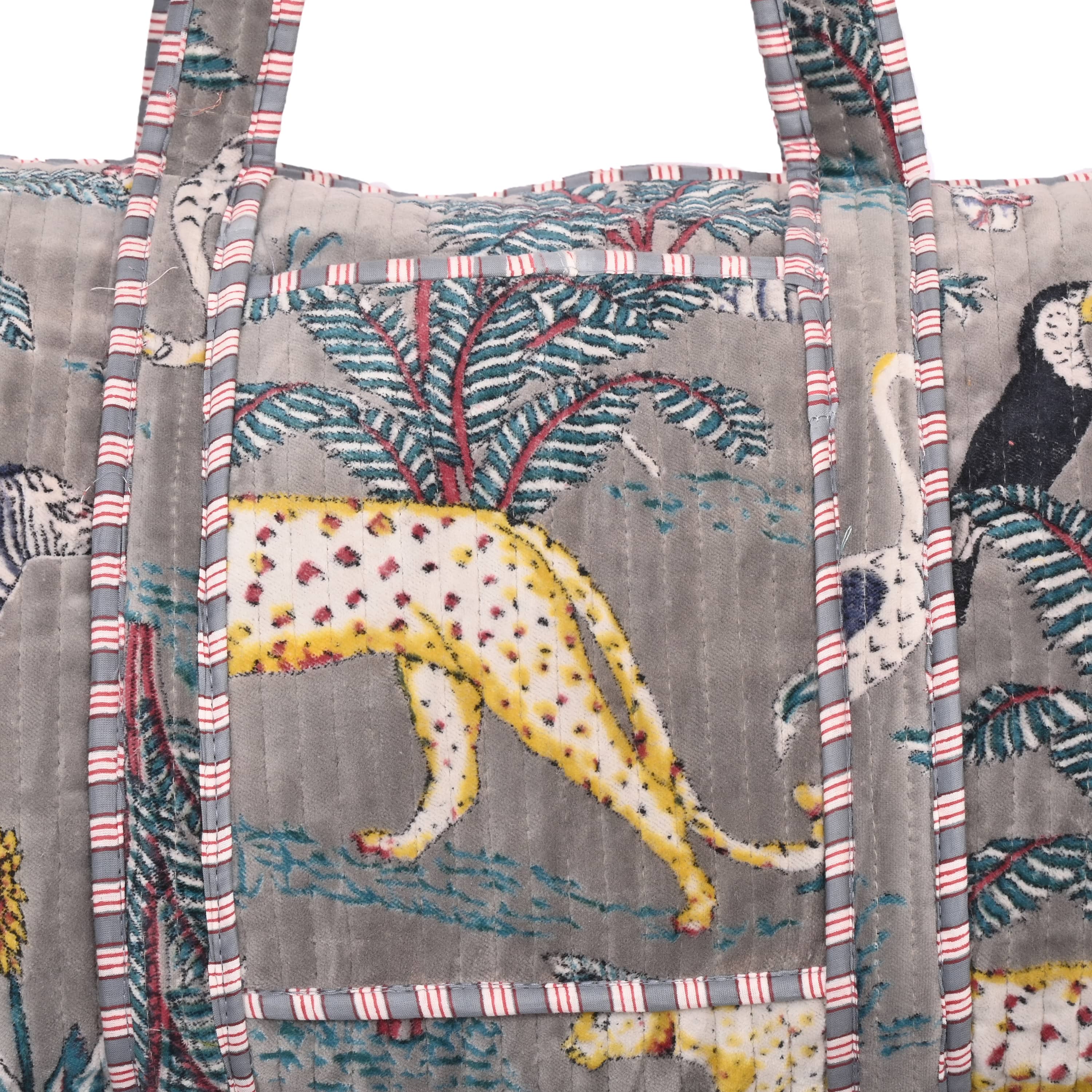 The Jungle Velvet Weekender — handmade quilted velvet weekender bag, ethically made in Rajasthan, India