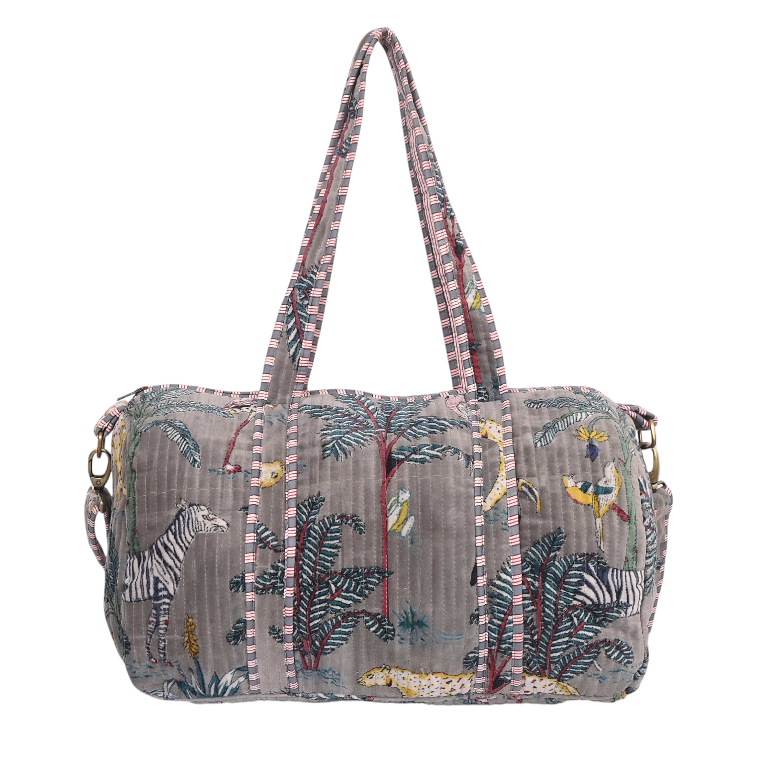 The Jungle Velvet Weekender — handmade quilted velvet weekender bag, ethically made in Rajasthan, India