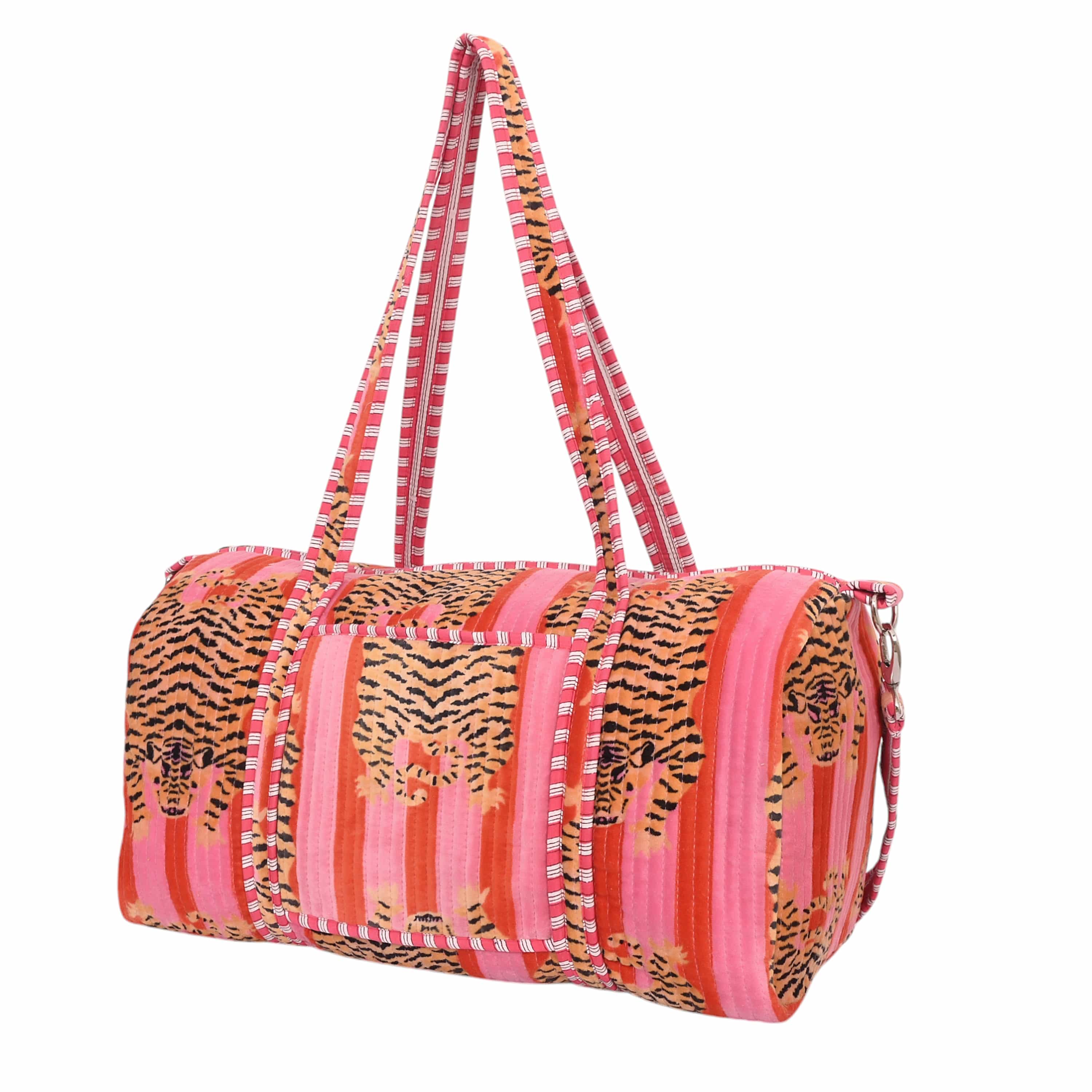 The Tibetan Tiger Velvet Weekender — handmade quilted velvet weekender bag, ethically made in Rajasthan, India