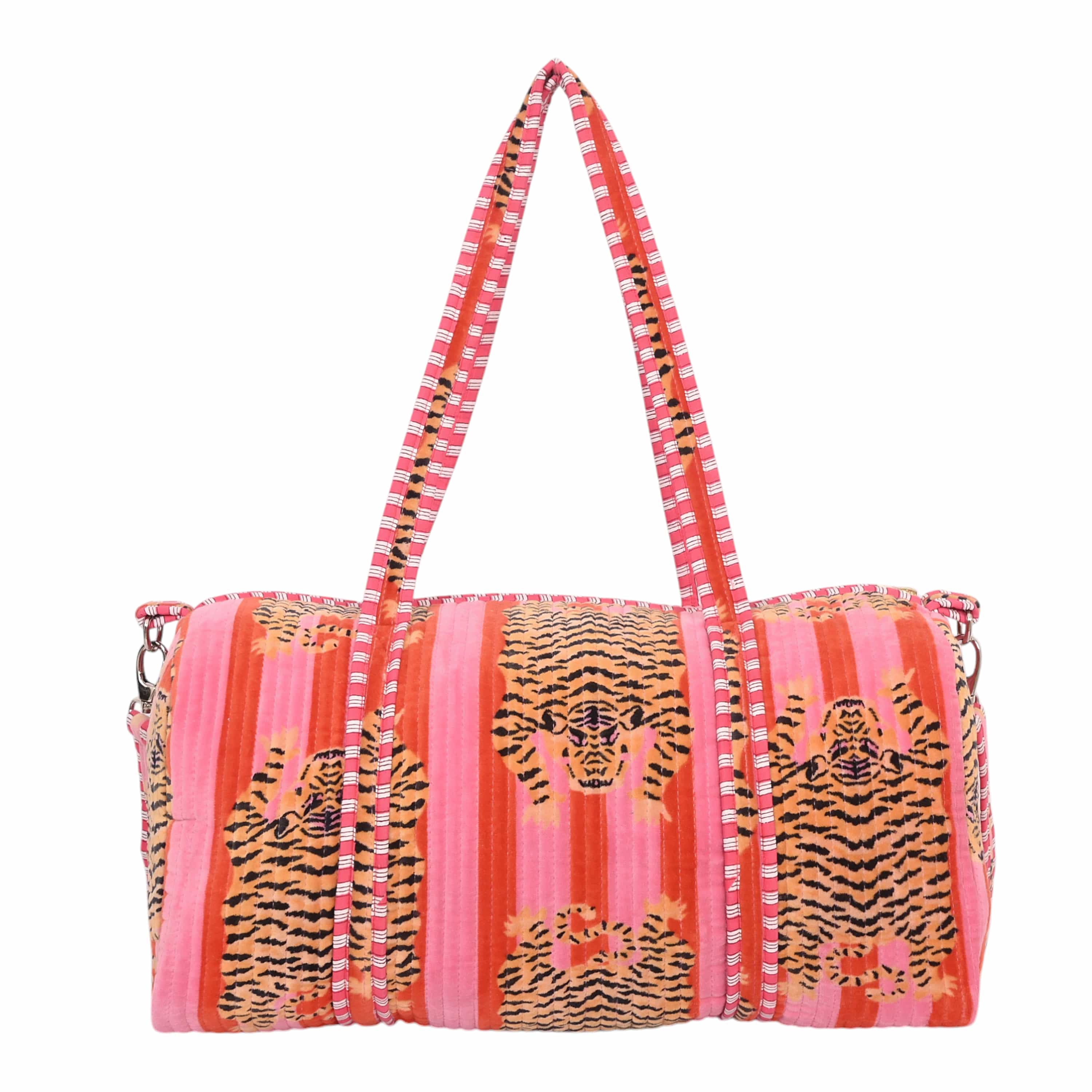 The Tibetan Tiger Velvet Weekender — handmade quilted velvet weekender bag, ethically made in Rajasthan, India