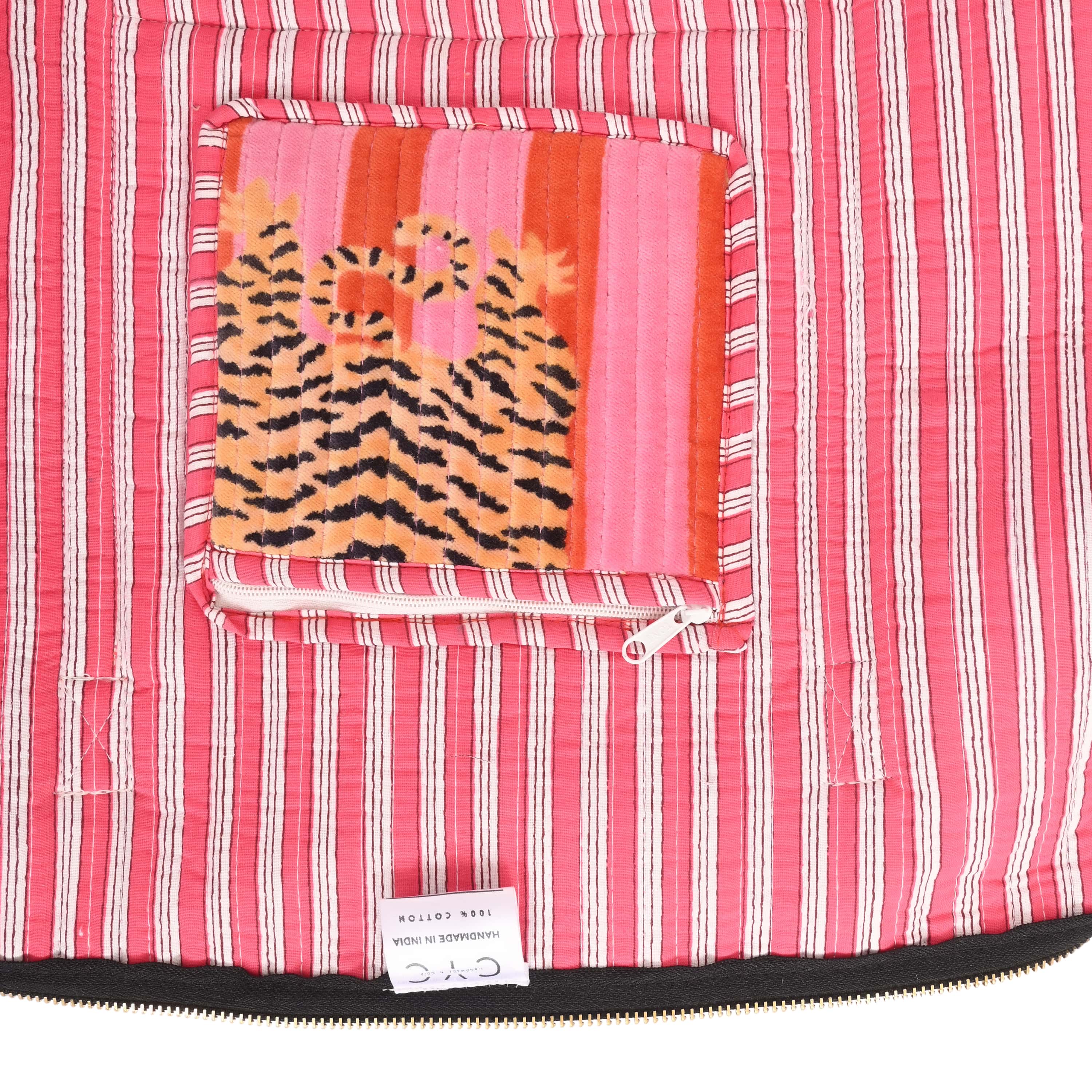 The Tibetan Tiger Velvet Weekender — handmade quilted velvet weekender bag, ethically made in Rajasthan, India