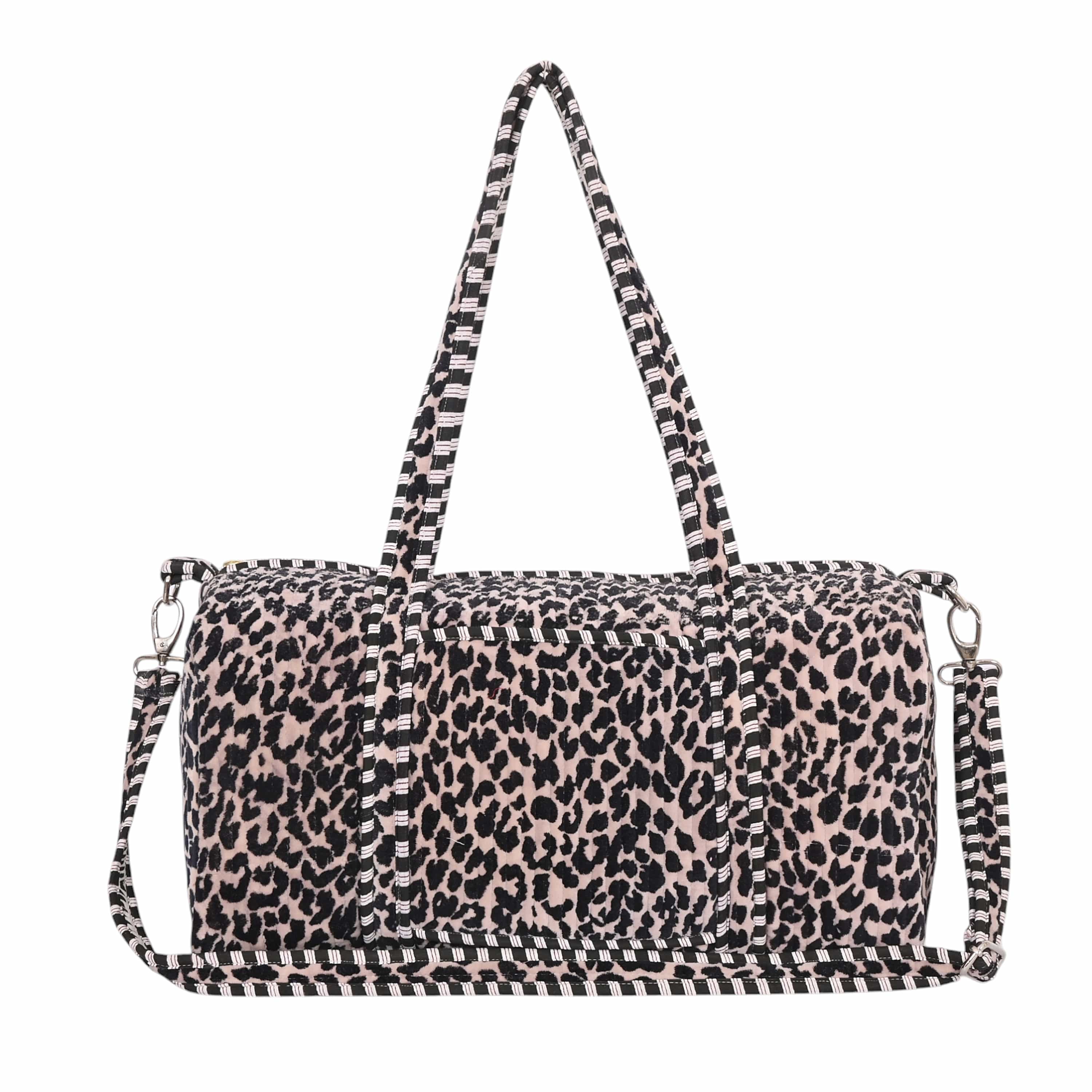 The Velvet Leopard Weekender — handmade quilted velvet weekender bag, ethically made in Rajasthan, India