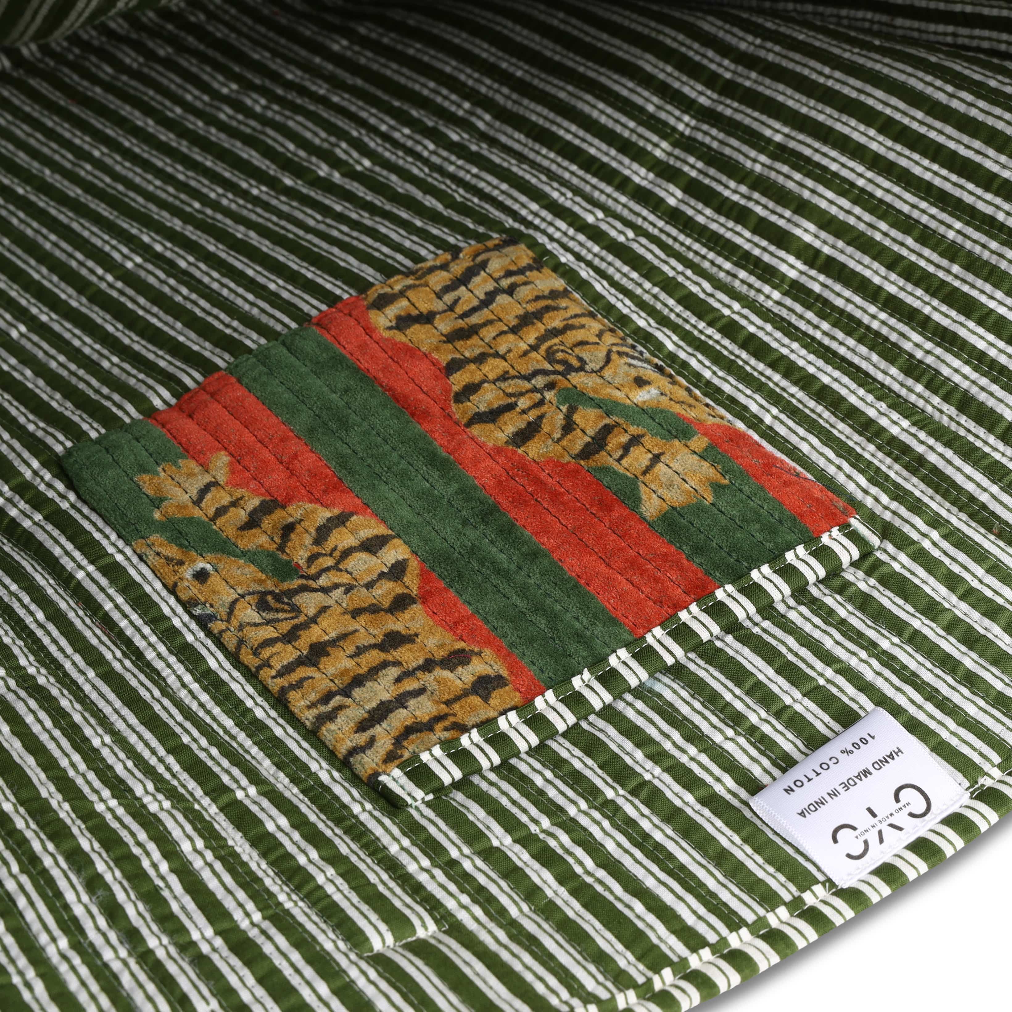 The Tibetan Tiger Tote in Velvet — handmade quilted velvet tote bag, ethically made in Rajasthan, India