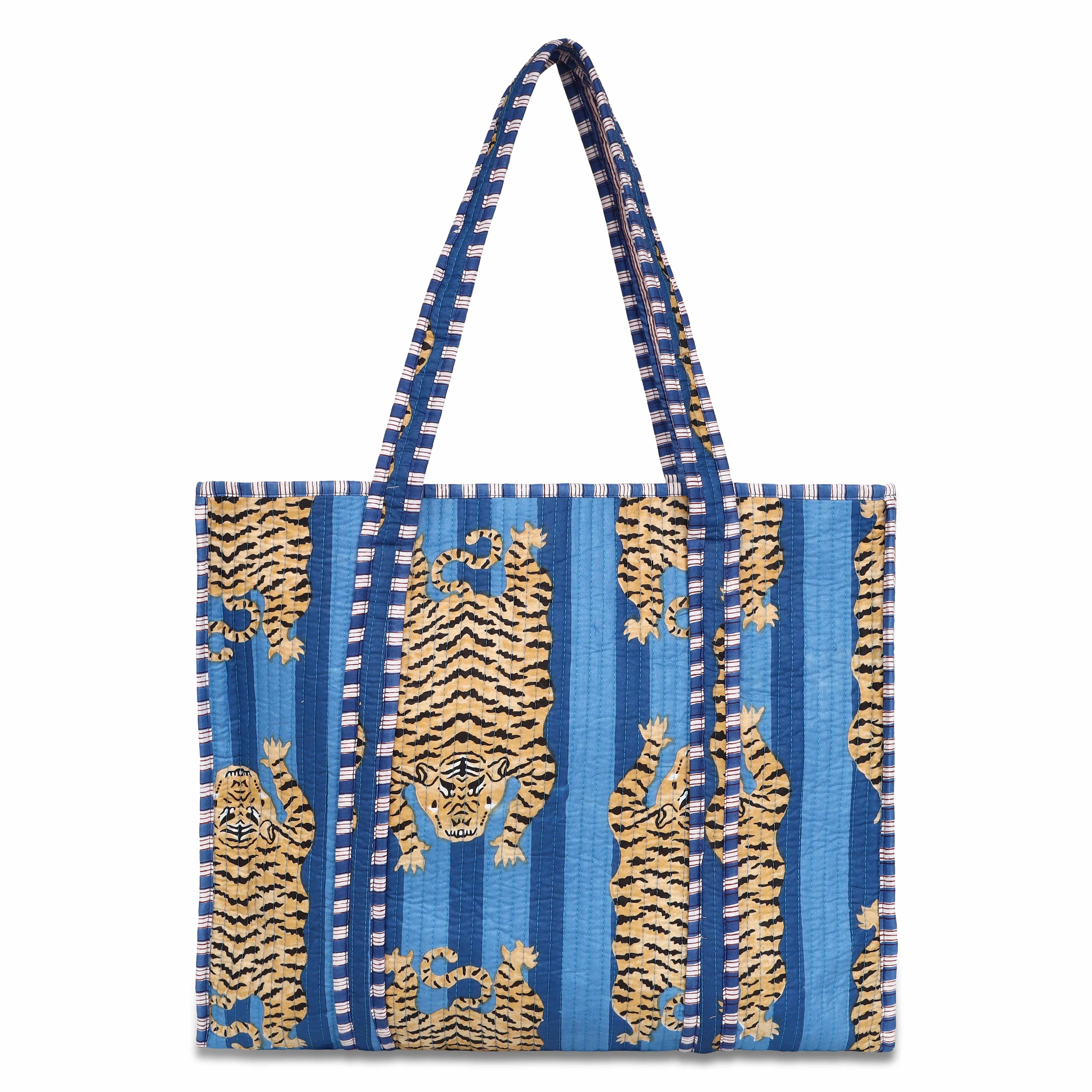 The Tibetan Tiger Tote — handmade hand block printed cotton tote bag, ethically made in Rajasthan, India
