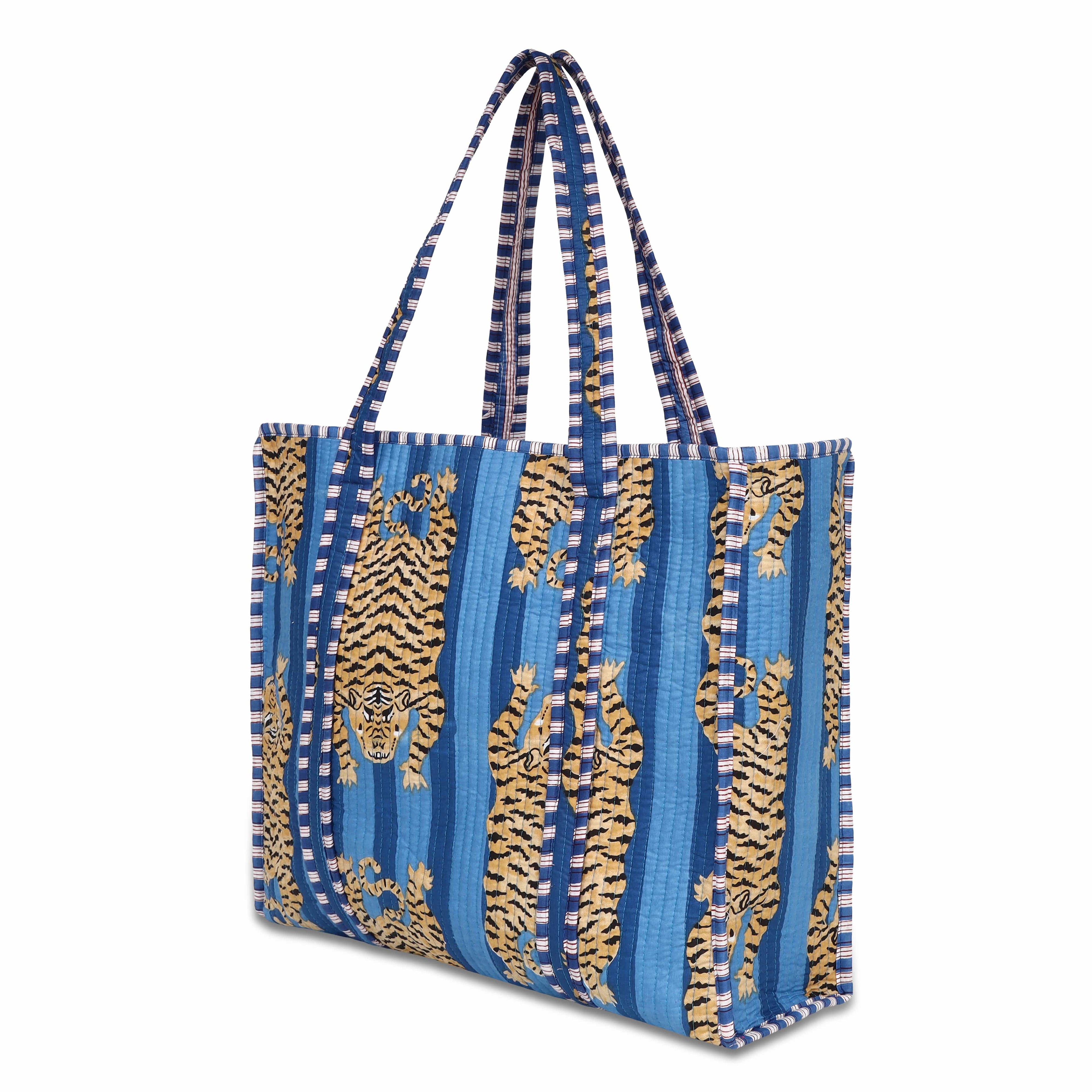 The Tibetan Tiger Tote — handmade hand block printed cotton tote bag, ethically made in Rajasthan, India