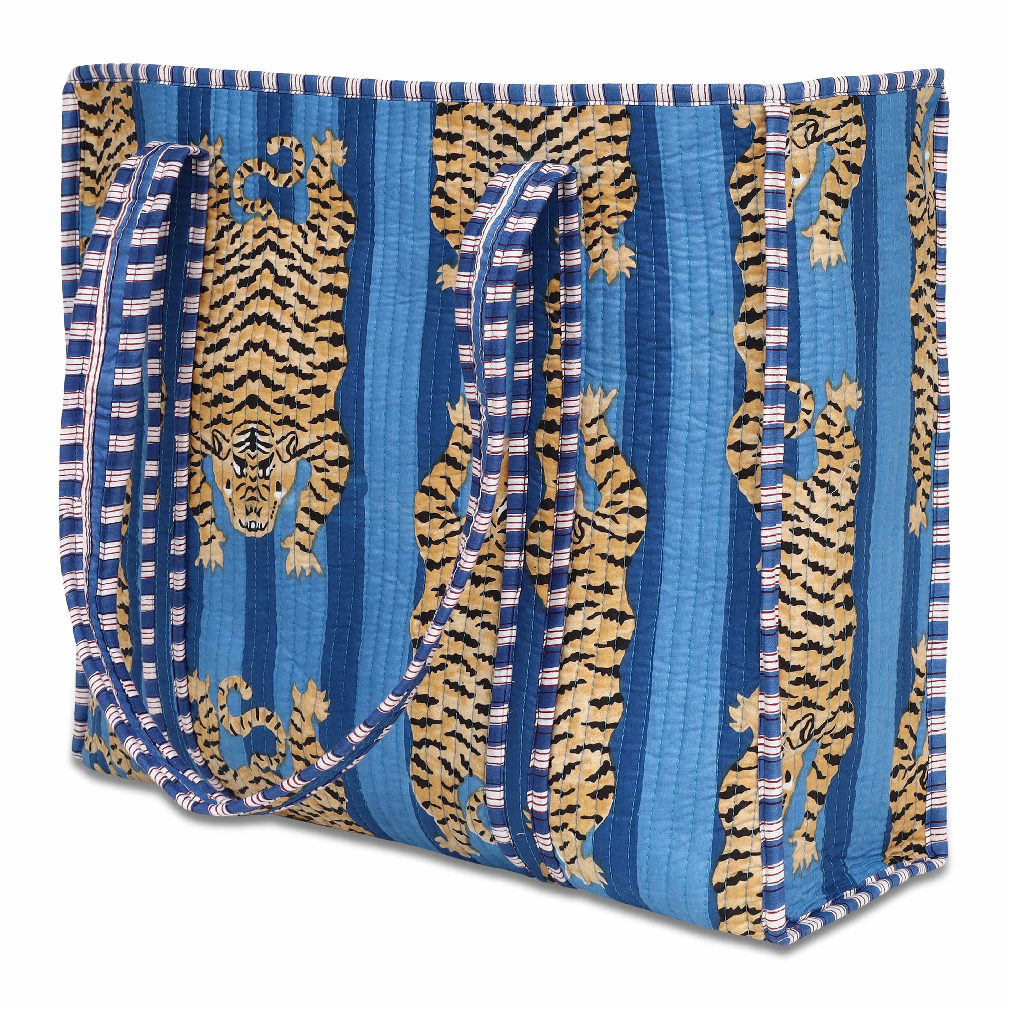 The Tibetan Tiger Tote — handmade hand block printed cotton tote bag, ethically made in Rajasthan, India
