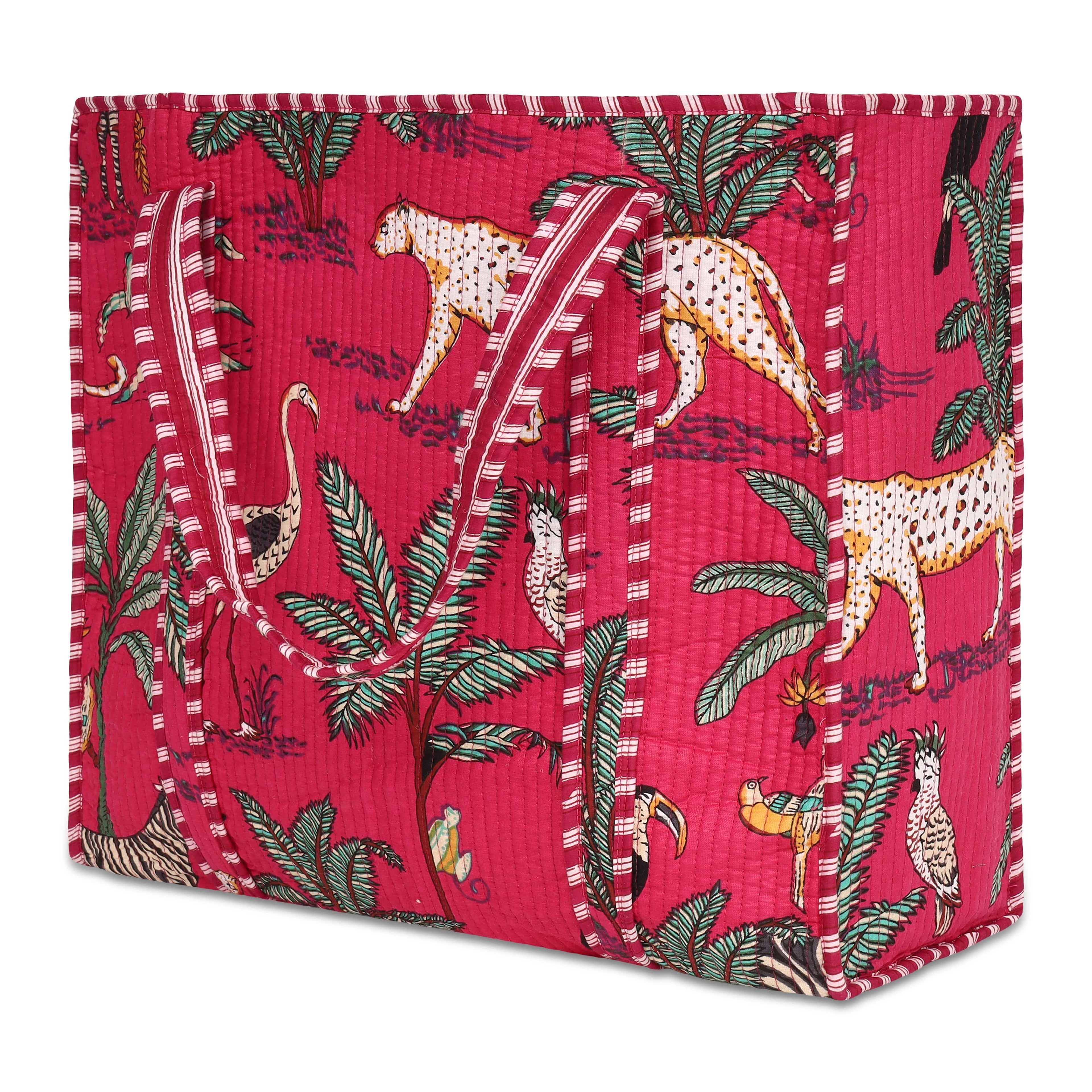 The Jungle Tote — handmade quilted cotton tote bag with bold Indian jungle print, ethically crafted in Rajasthan