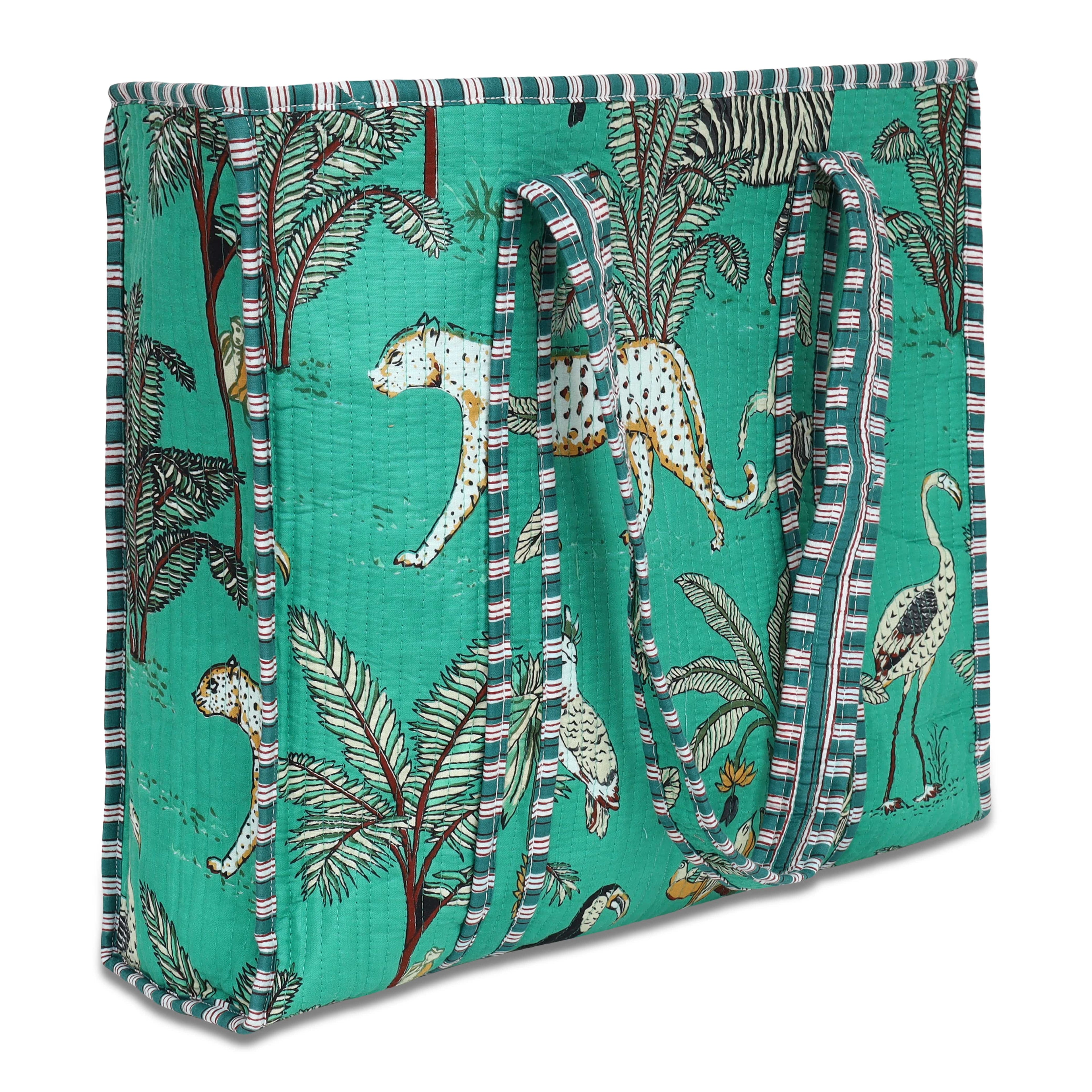The Jungle Tote — handmade quilted cotton tote bag with bold Indian jungle print, ethically crafted in Rajasthan