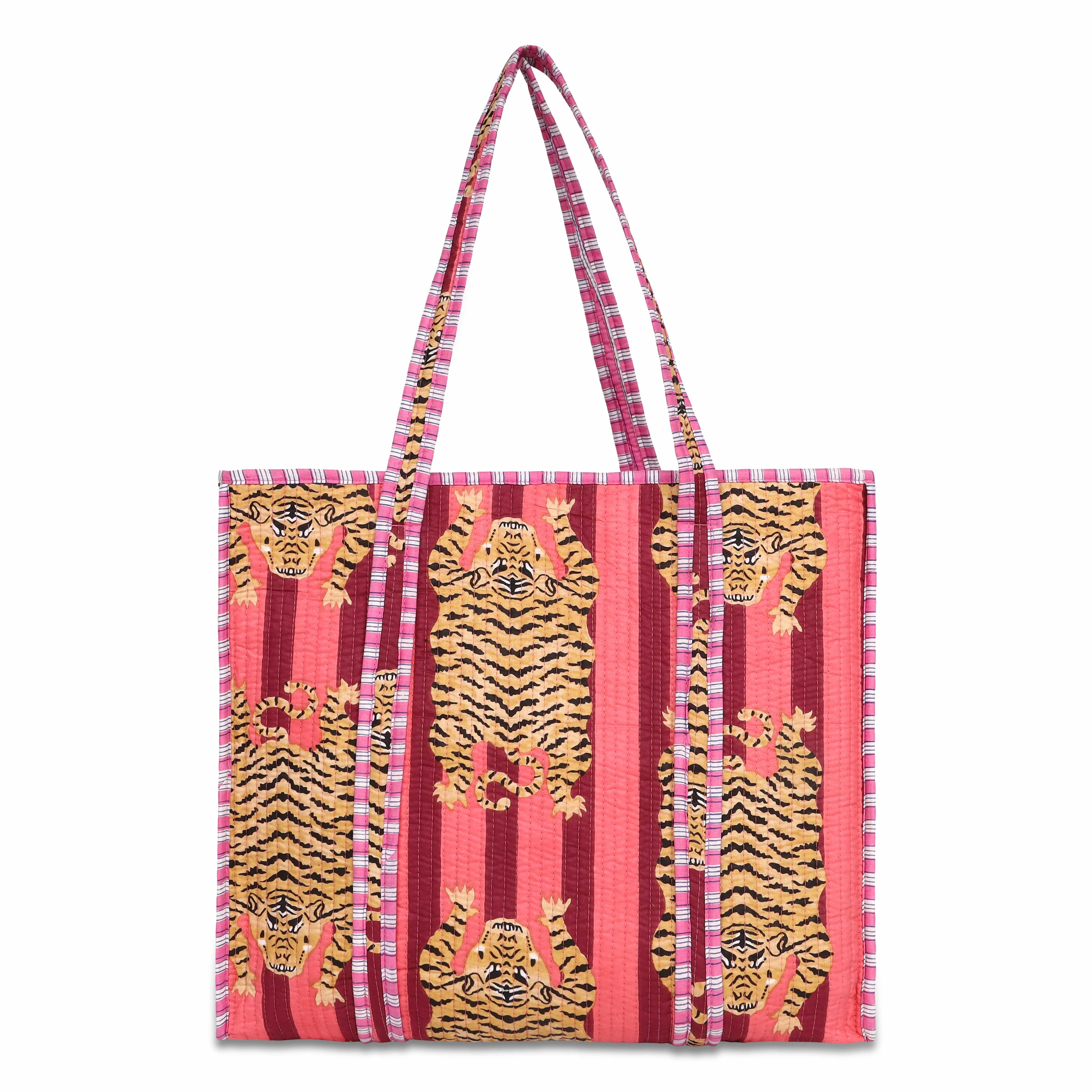 The Tibetan Tiger Tote — handmade hand block printed cotton tote bag, ethically made in Rajasthan, India