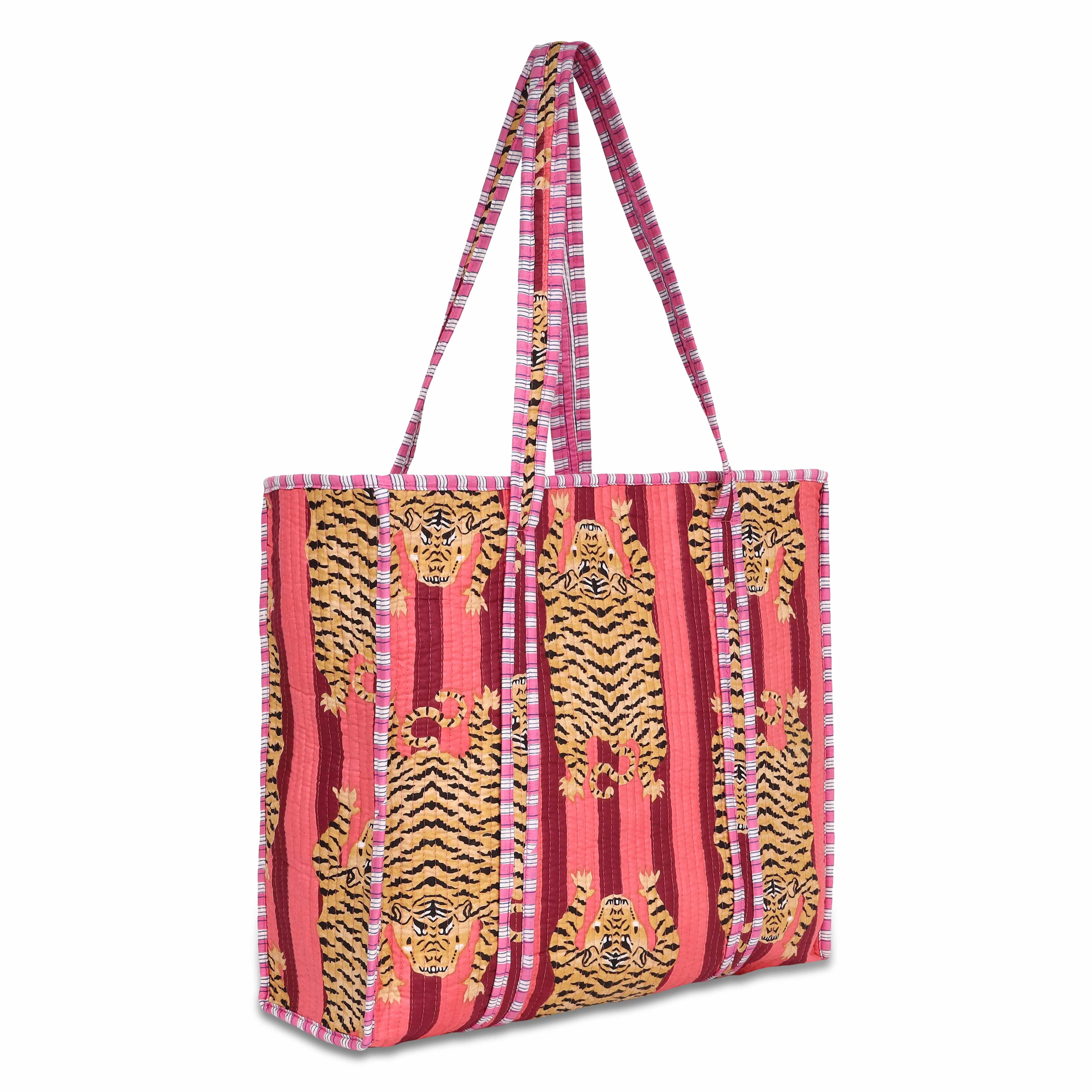 The Tibetan Tiger Tote — handmade hand block printed cotton tote bag, ethically made in Rajasthan, India
