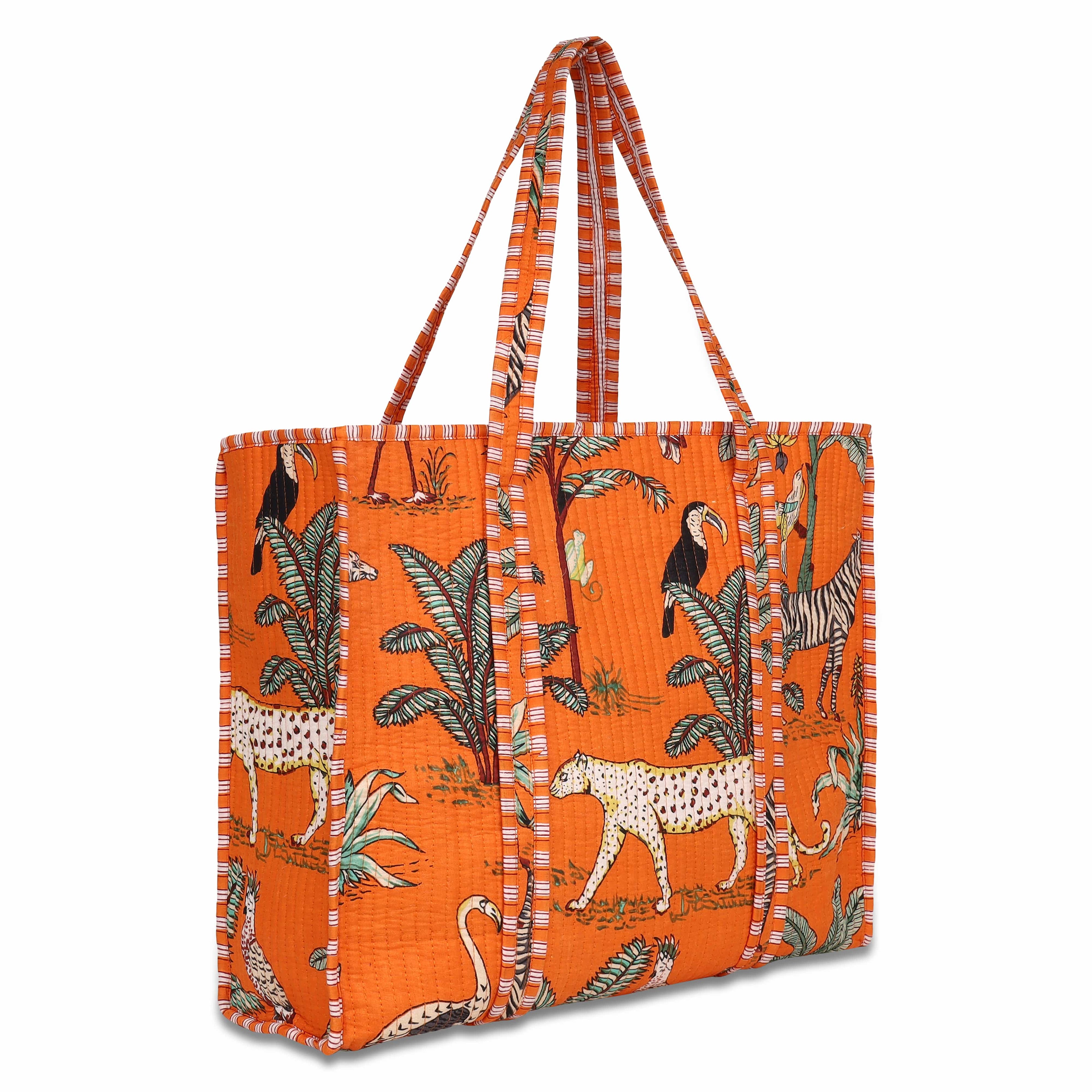 The Jungle Tote — handmade quilted cotton tote bag with bold Indian jungle print, ethically crafted in Rajasthan