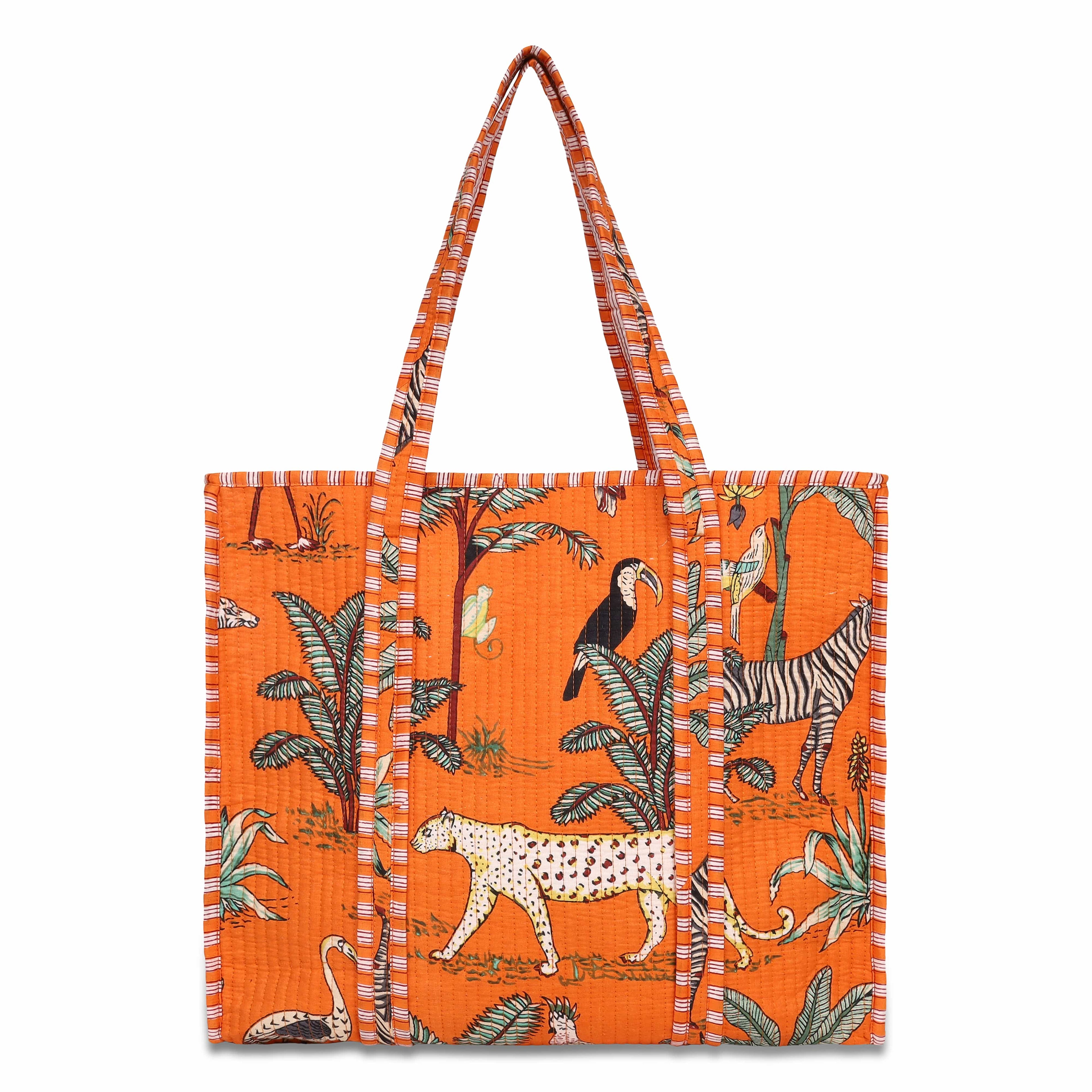 The Jungle Tote — handmade quilted cotton tote bag with bold Indian jungle print, ethically crafted in Rajasthan