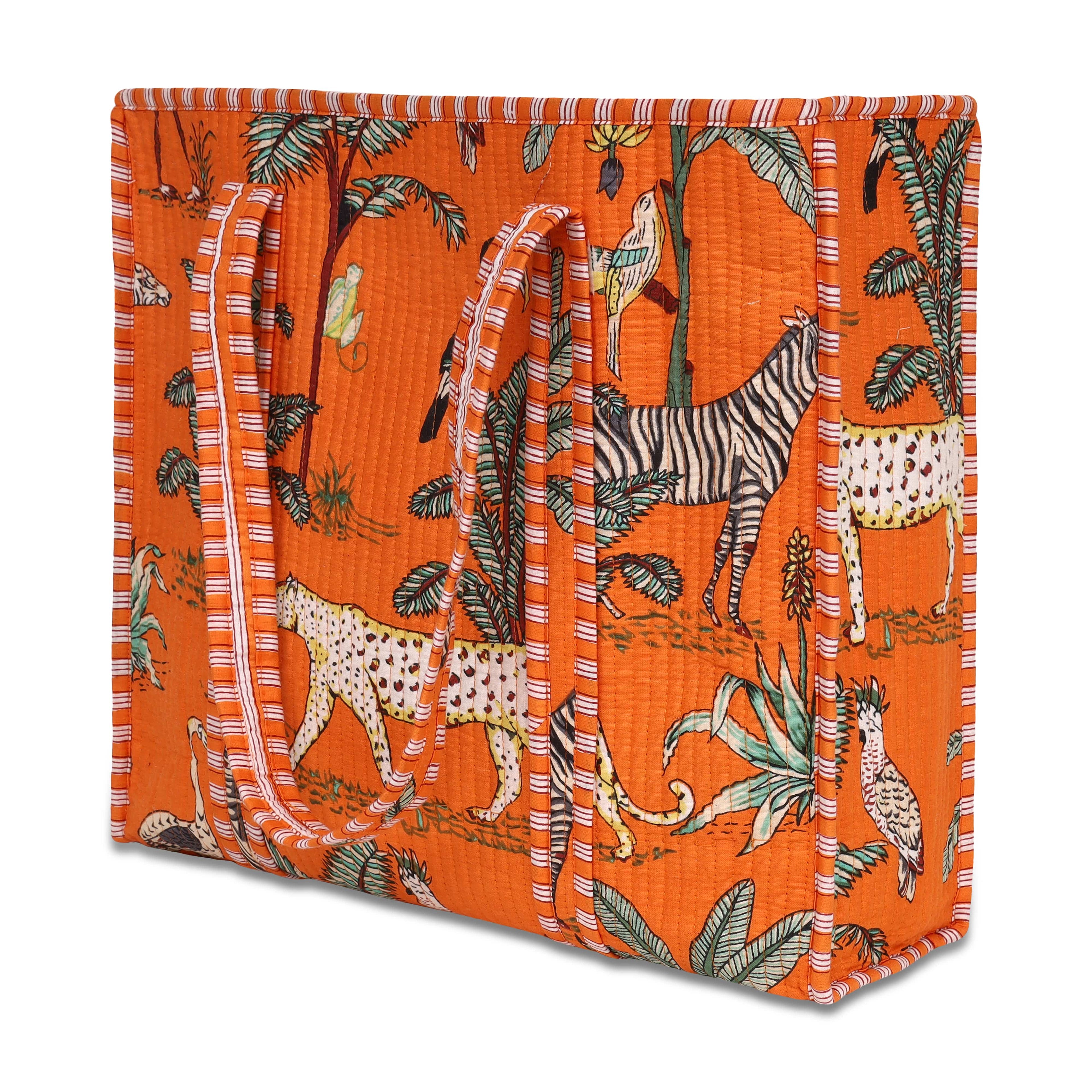 The Jungle Tote — handmade quilted cotton tote bag with bold Indian jungle print, ethically crafted in Rajasthan