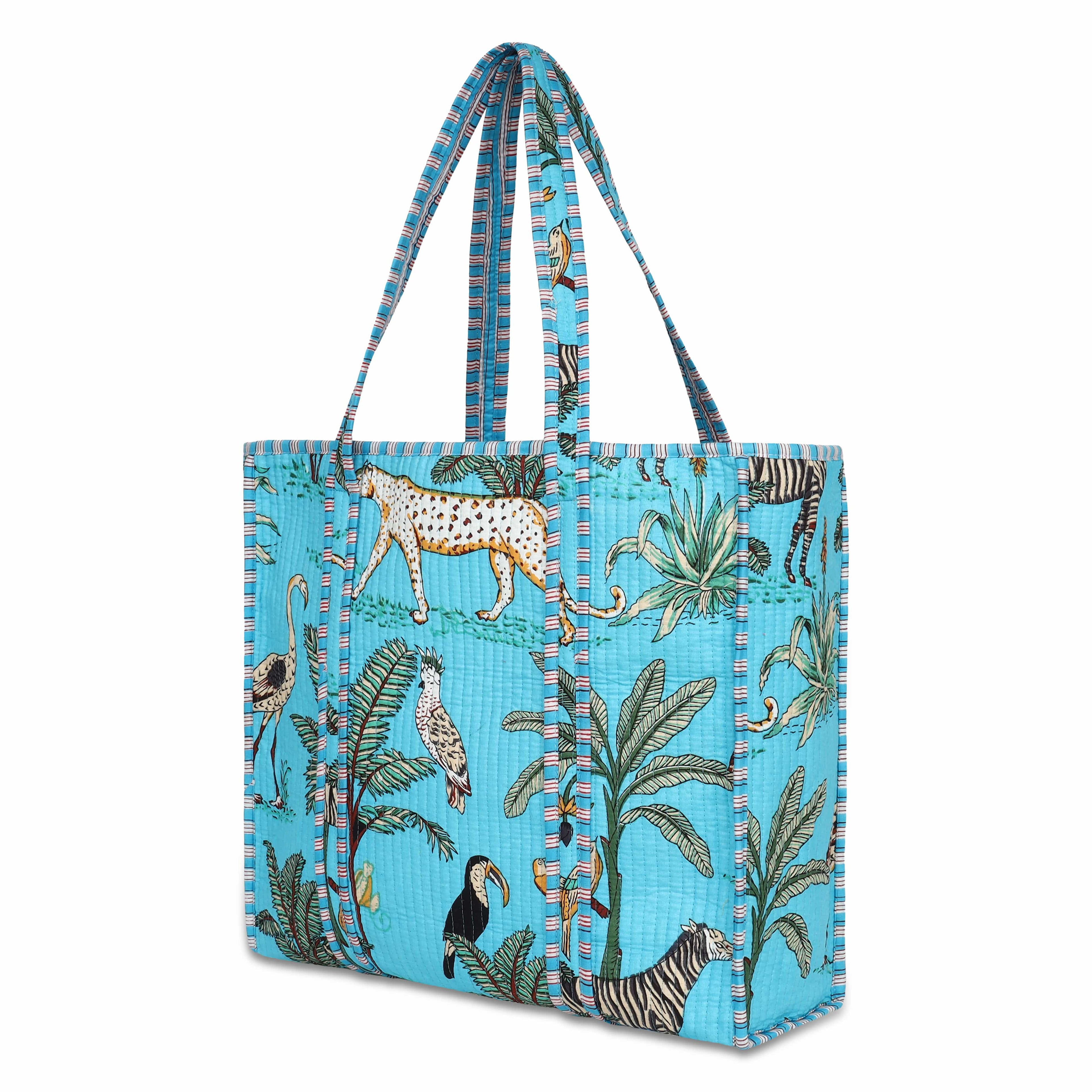 The Jungle Tote — handmade quilted cotton tote bag with bold Indian jungle print, ethically crafted in Rajasthan