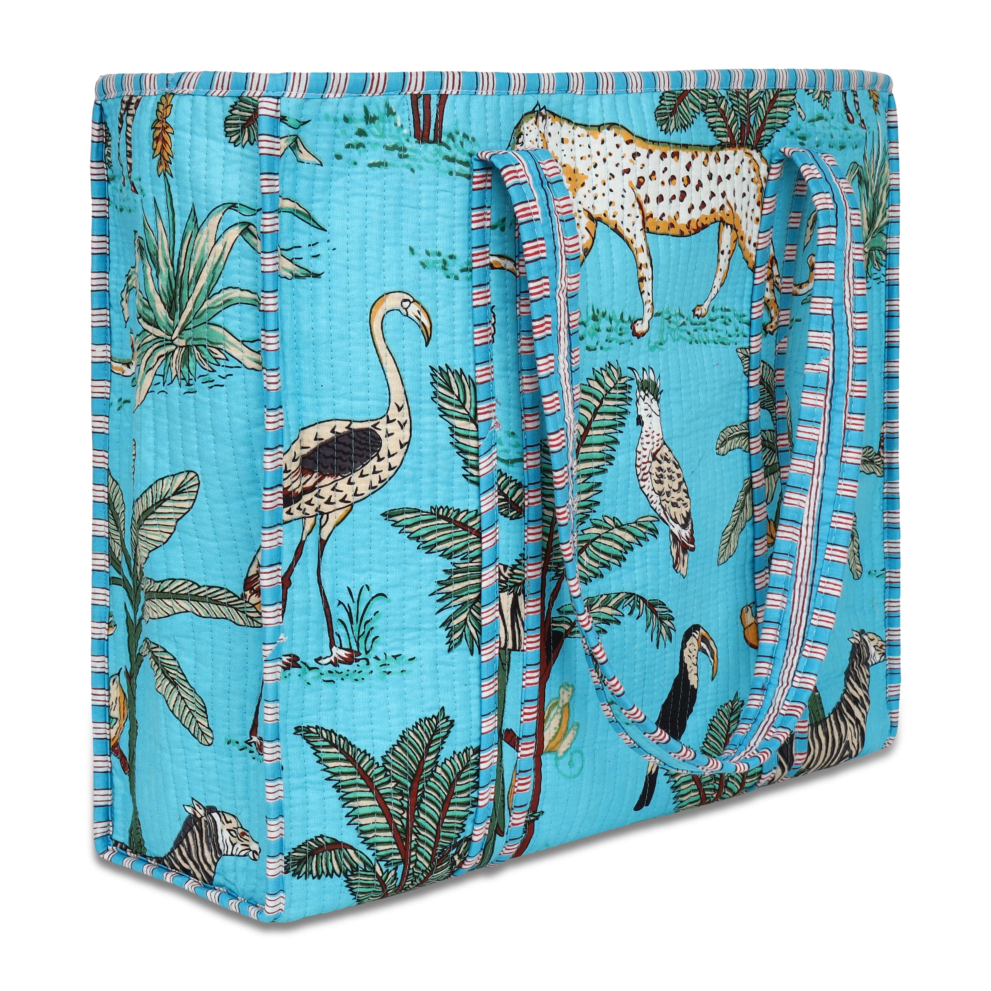 The Jungle Tote — handmade quilted cotton tote bag with bold Indian jungle print, ethically crafted in Rajasthan