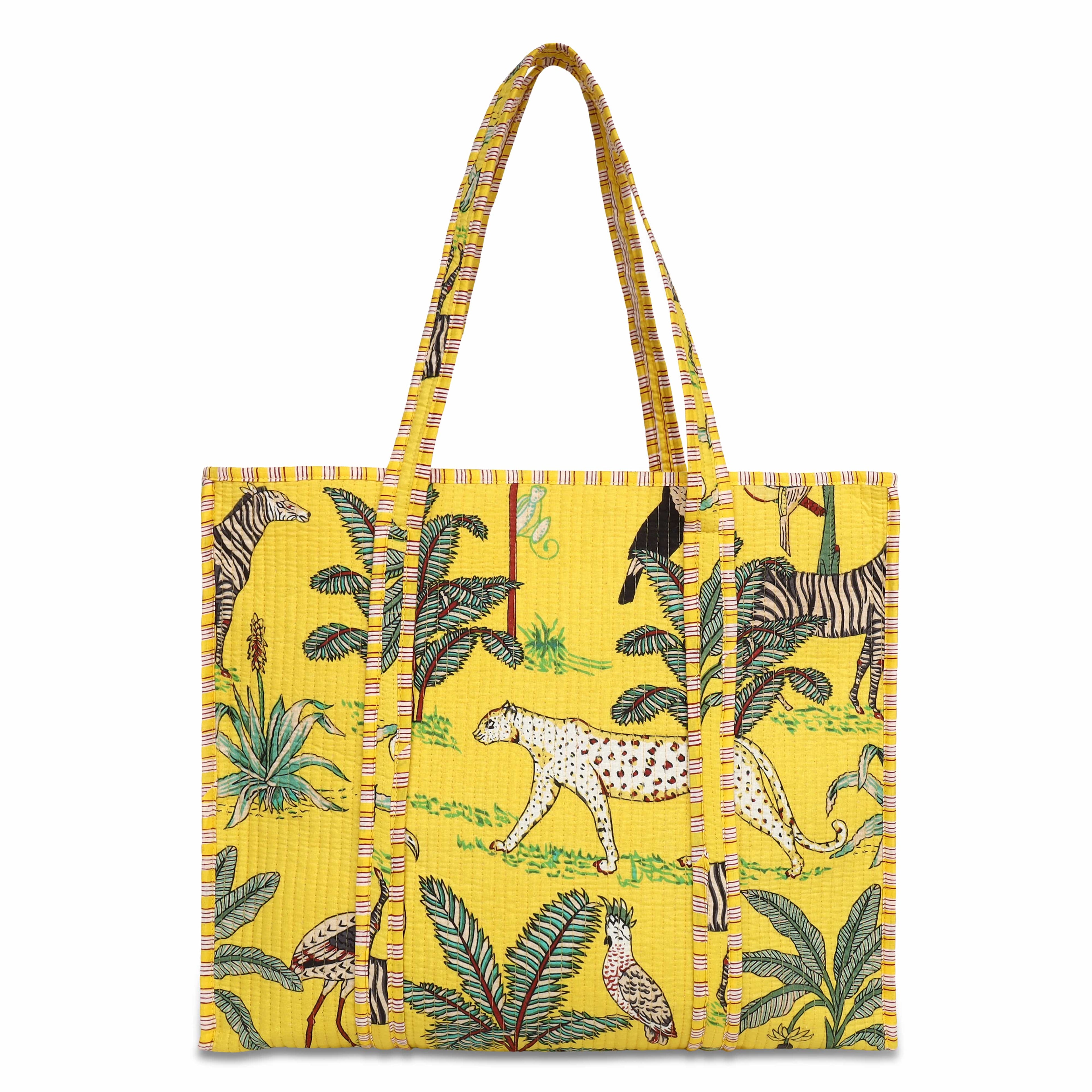 The Jungle Tote — handmade quilted cotton tote bag with bold Indian jungle print, ethically crafted in Rajasthan