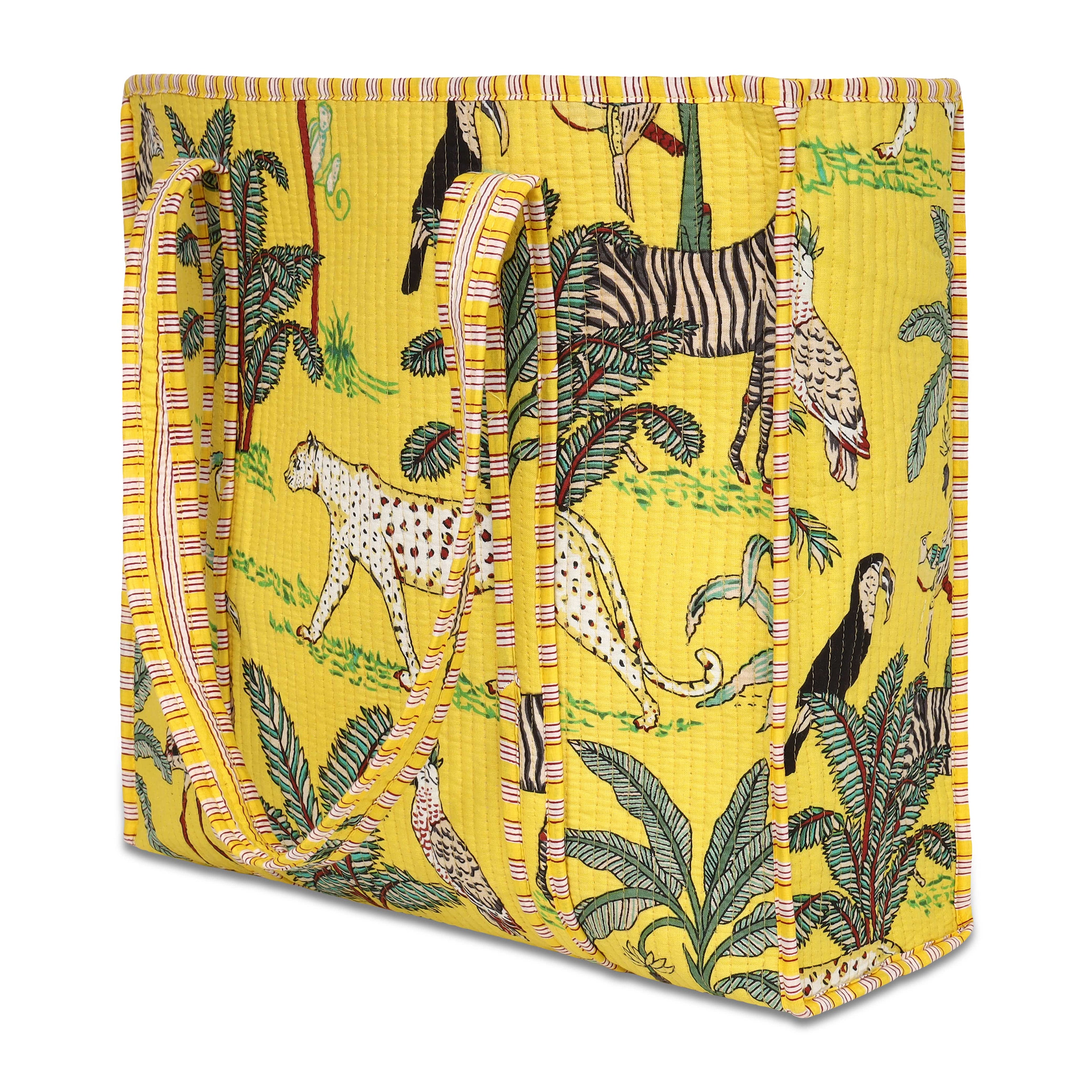 The Jungle Tote — handmade quilted cotton tote bag with bold Indian jungle print, ethically crafted in Rajasthan