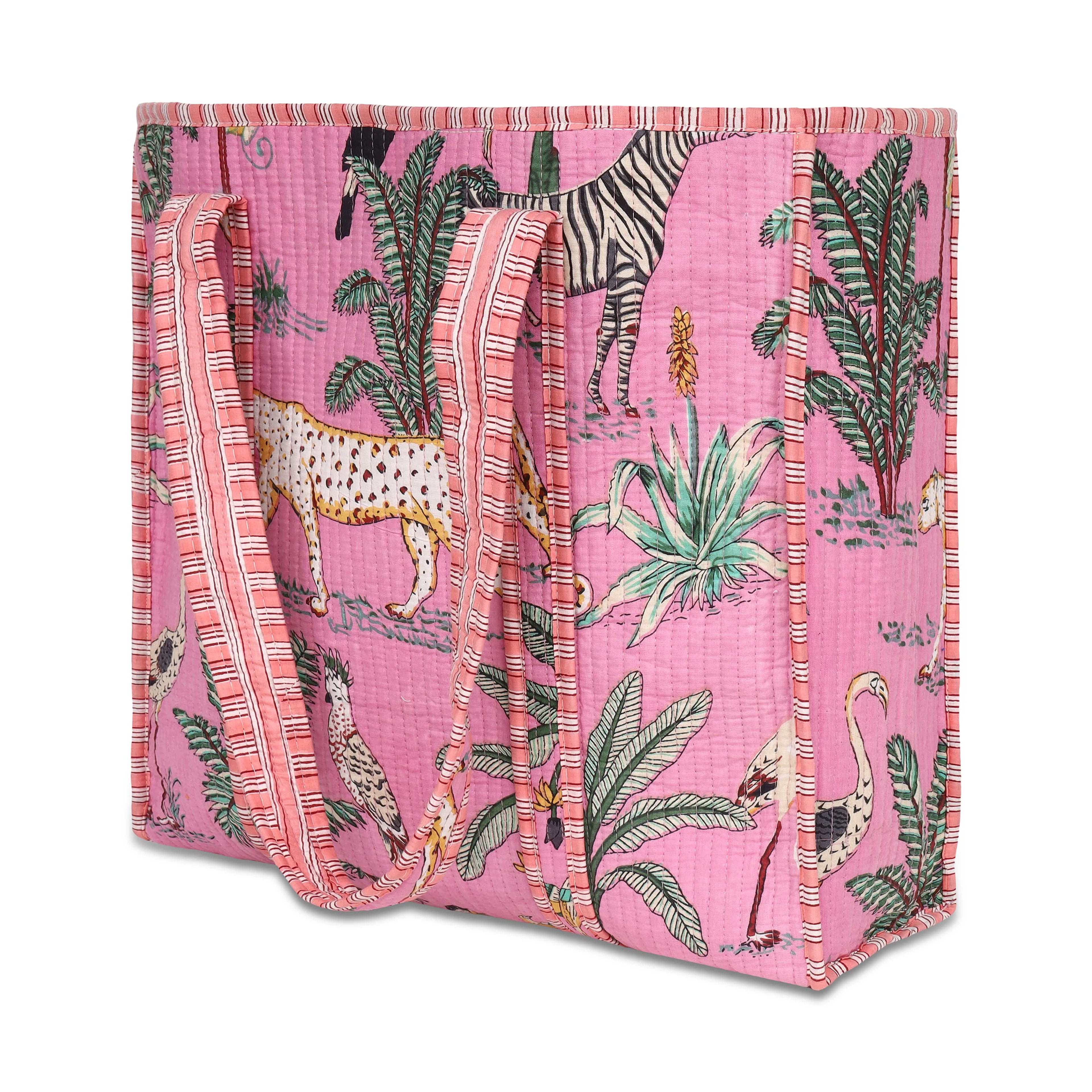 The Jungle Tote — handmade quilted cotton tote bag with bold Indian jungle print, ethically crafted in Rajasthan