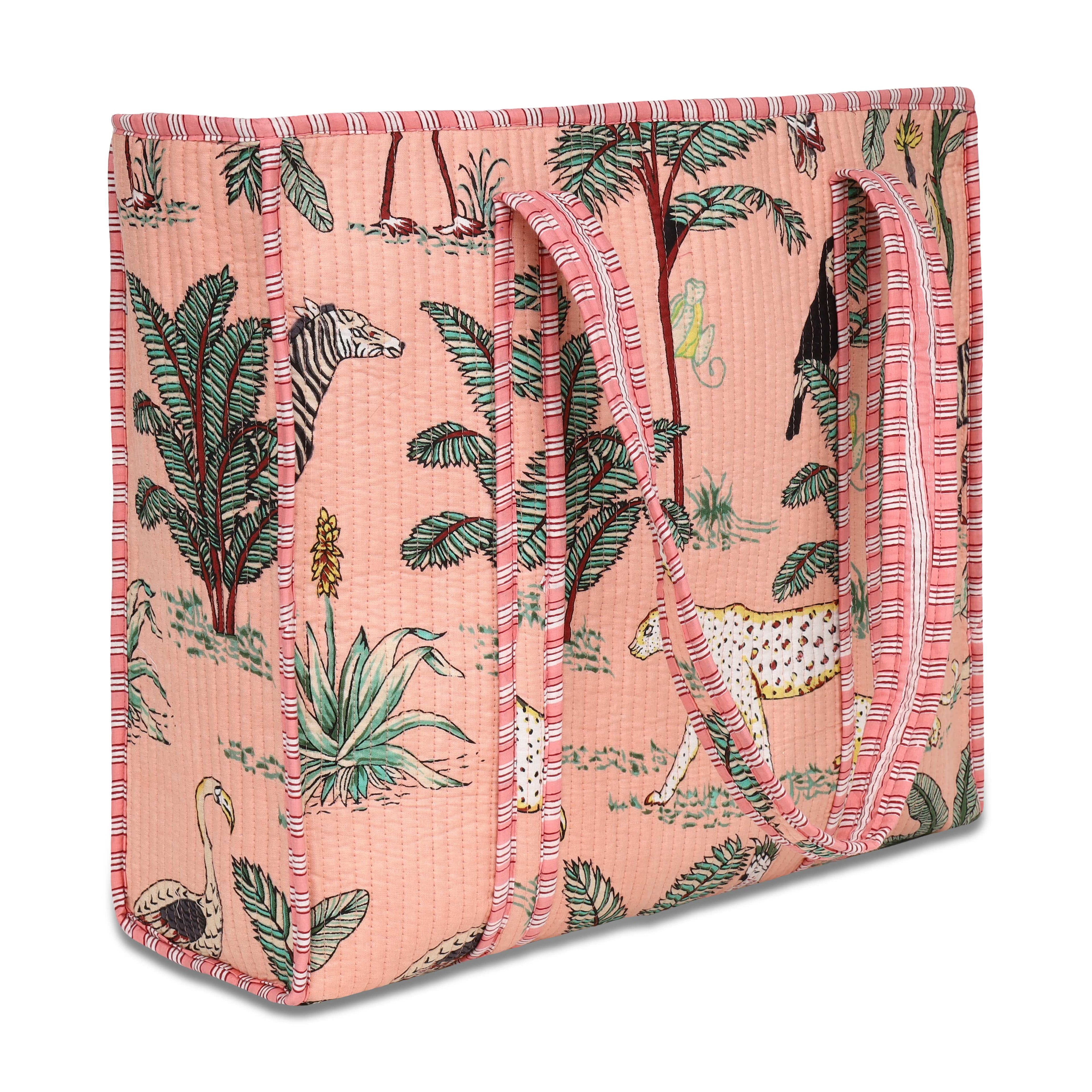 The Jungle Tote — handmade quilted cotton tote bag with bold Indian jungle print, ethically crafted in Rajasthan