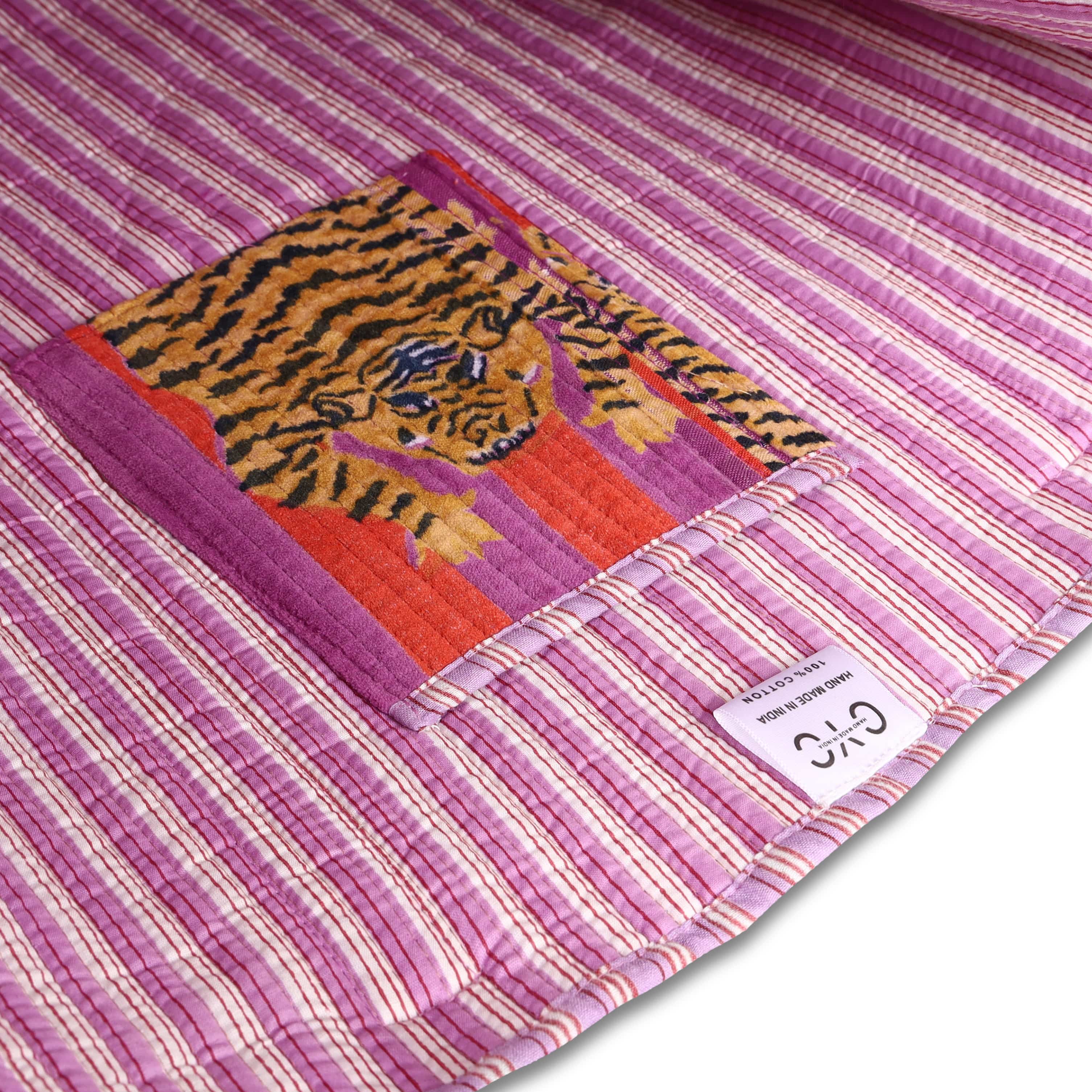 The Tibetan Tiger Tote in Velvet — handmade quilted velvet tote bag, ethically made in Rajasthan, India