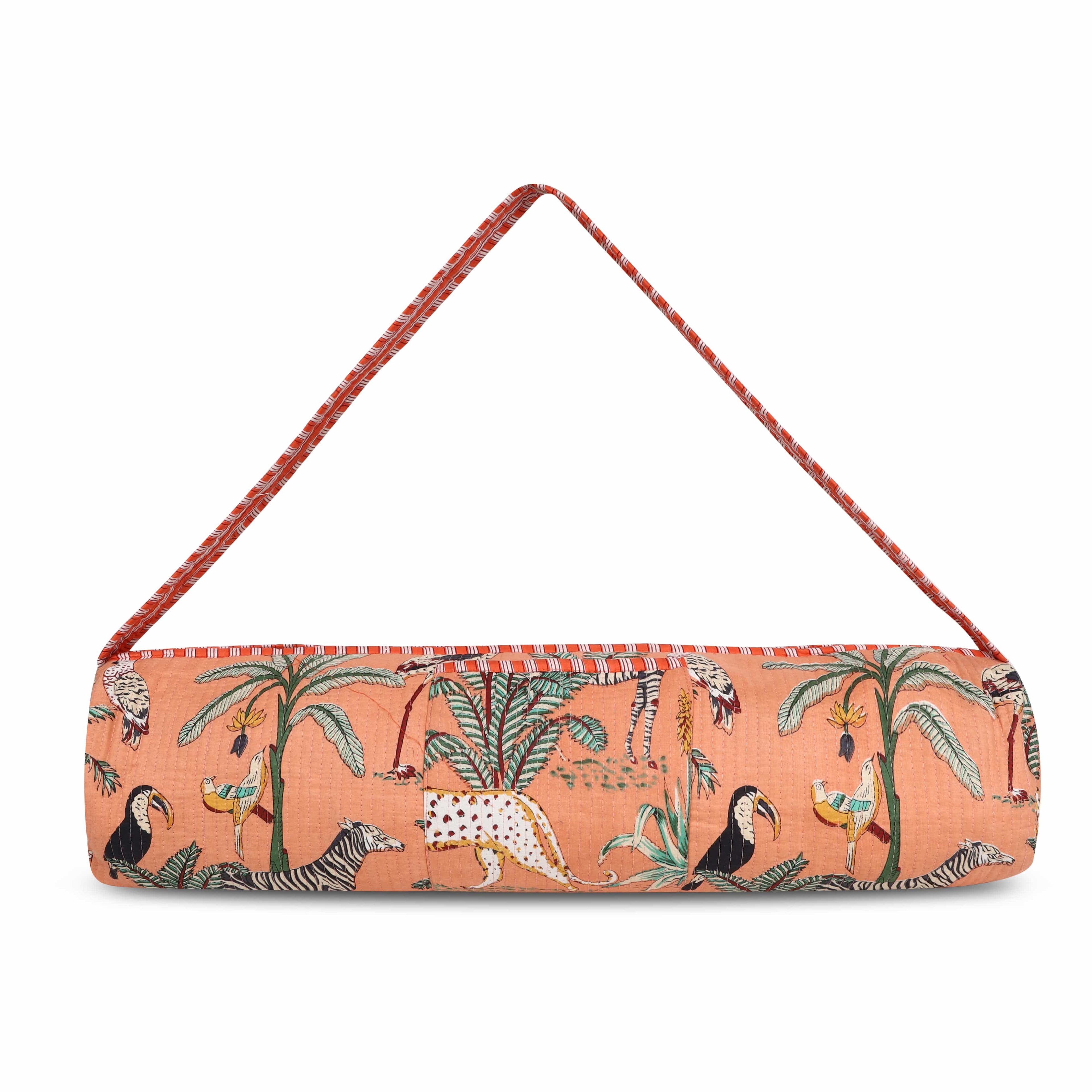 Detail of the hand-block-printed jungle motif on hand-quilted cotton