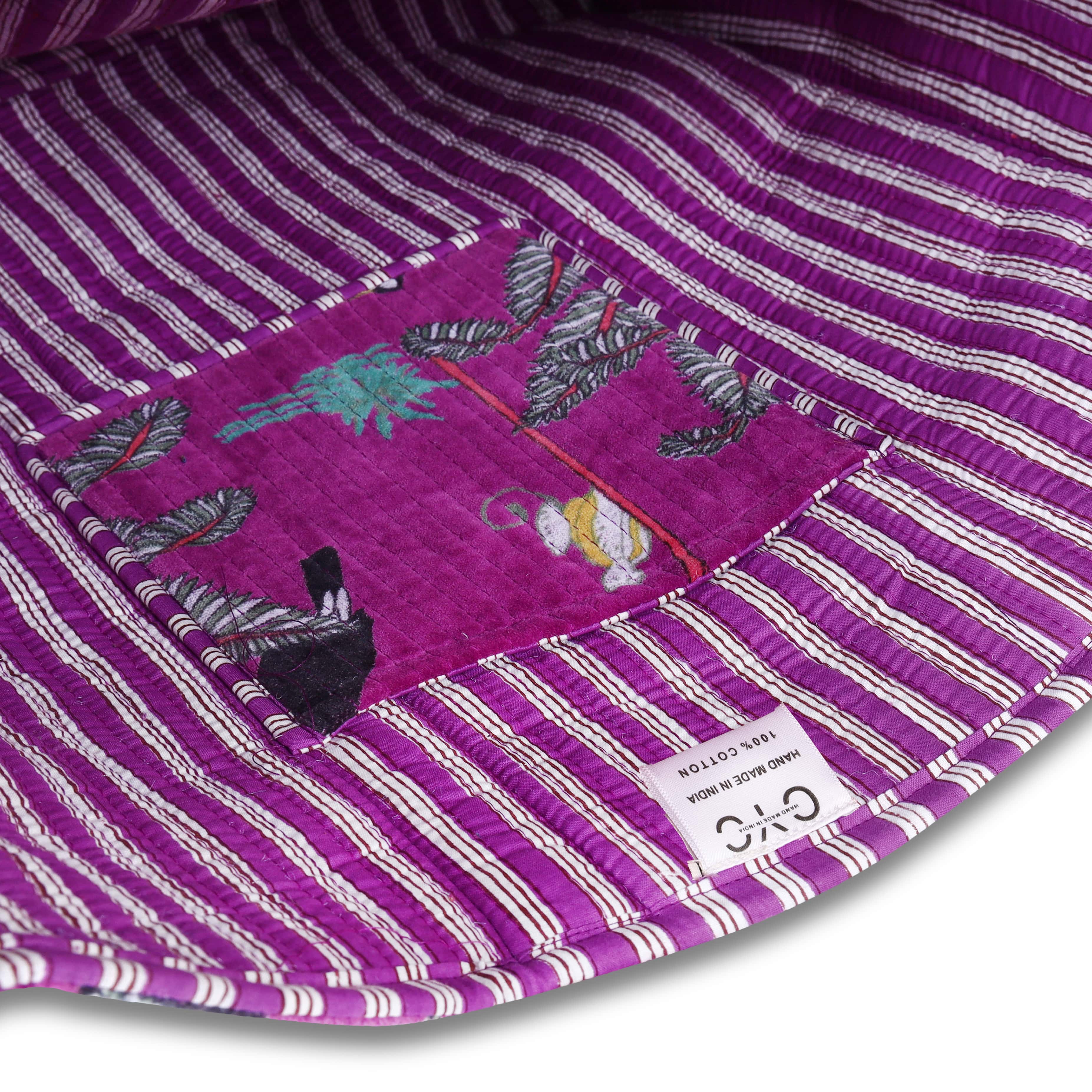The Jungle Tote in Velvet — handmade quilted velvet tote with bold Indian jungle print, ethically made in India