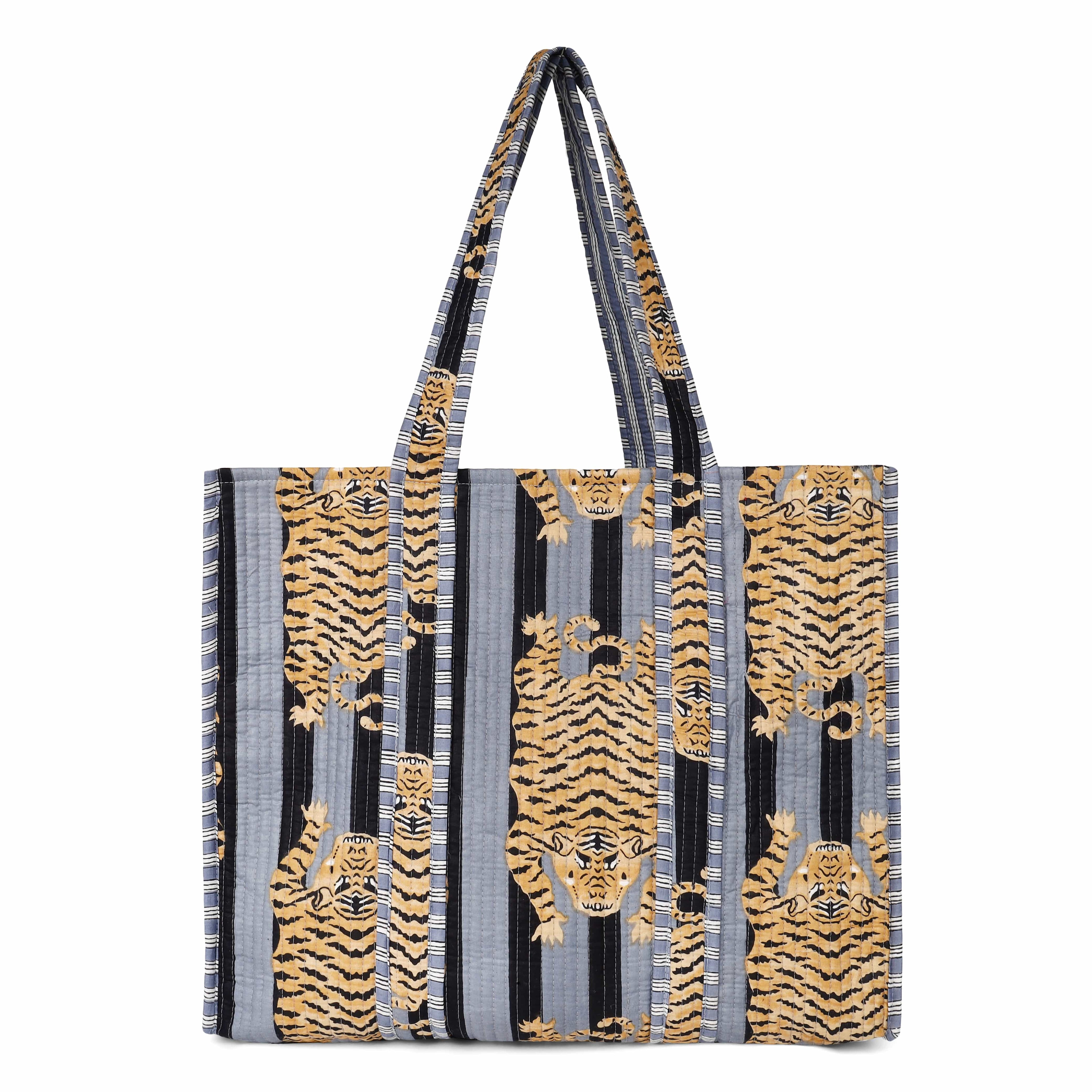 The Tibetan Tiger Tote — handmade hand block printed cotton tote bag, ethically made in Rajasthan, India