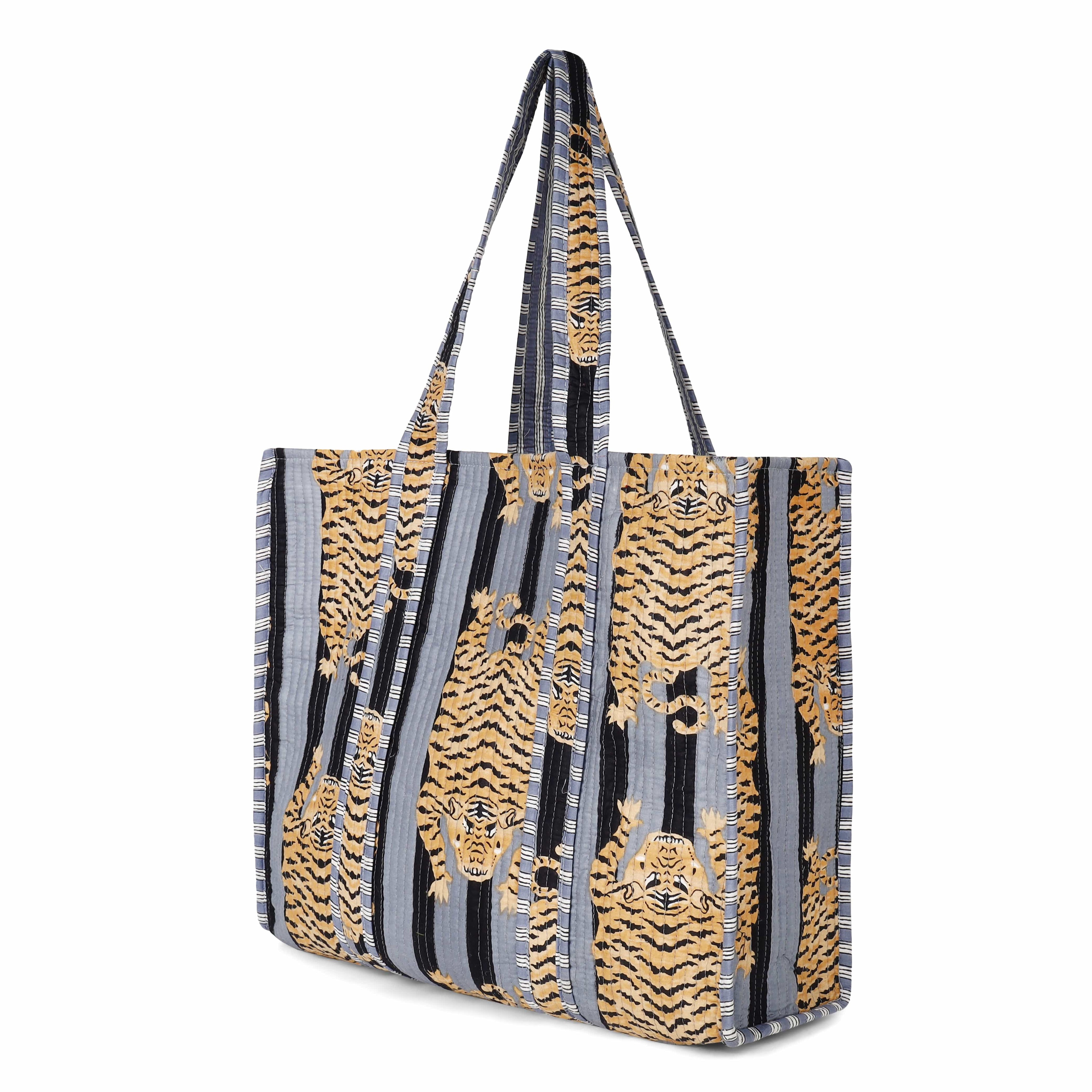The Tibetan Tiger Tote — handmade hand block printed cotton tote bag, ethically made in Rajasthan, India