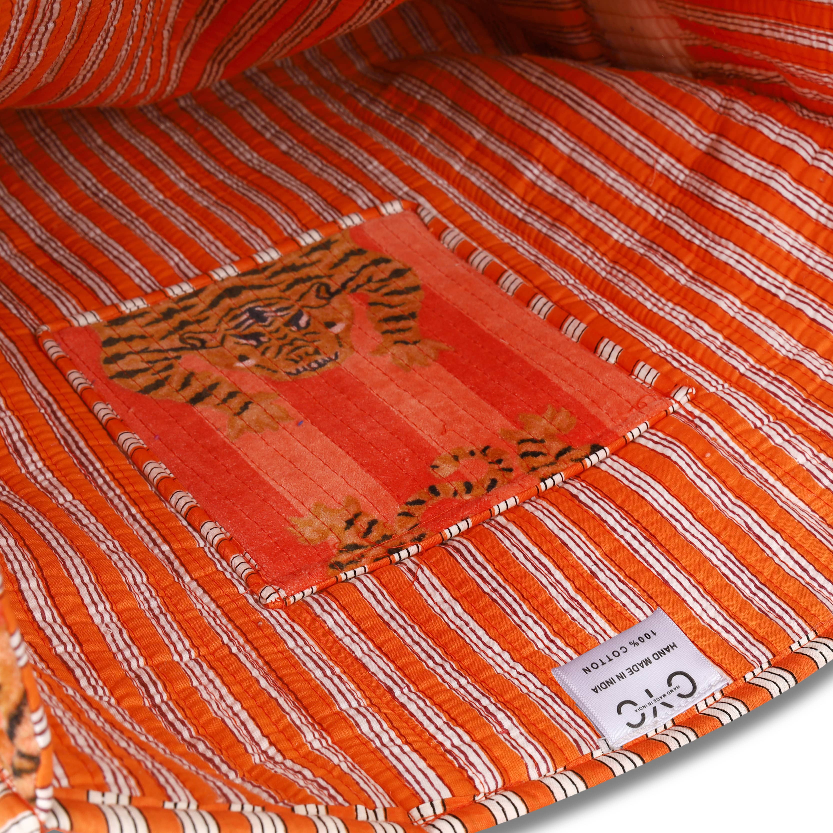 The Tibetan Tiger Tote in Velvet — handmade quilted velvet tote bag, ethically made in Rajasthan, India