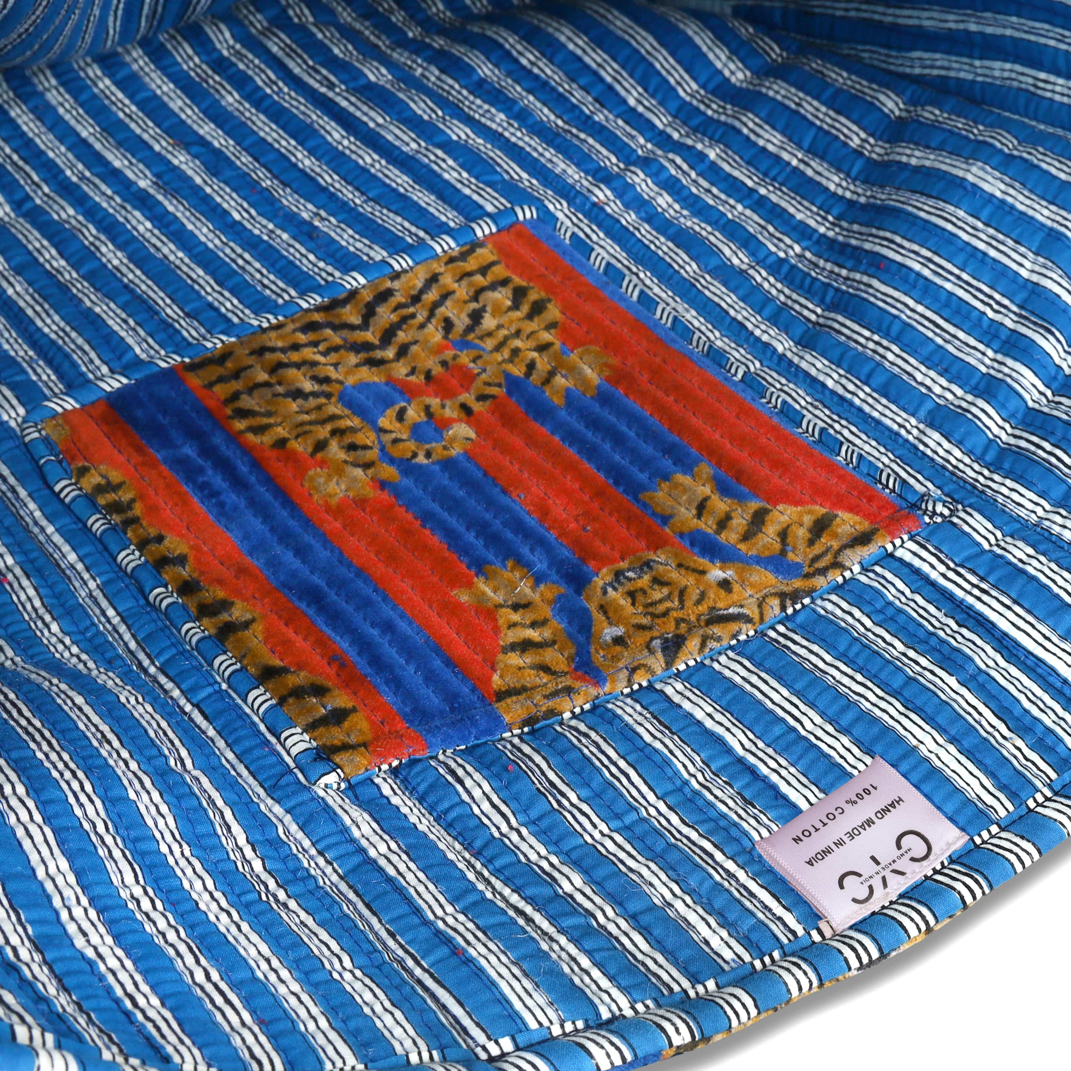 The Tibetan Tiger Tote in Velvet — handmade quilted velvet tote bag, ethically made in Rajasthan, India