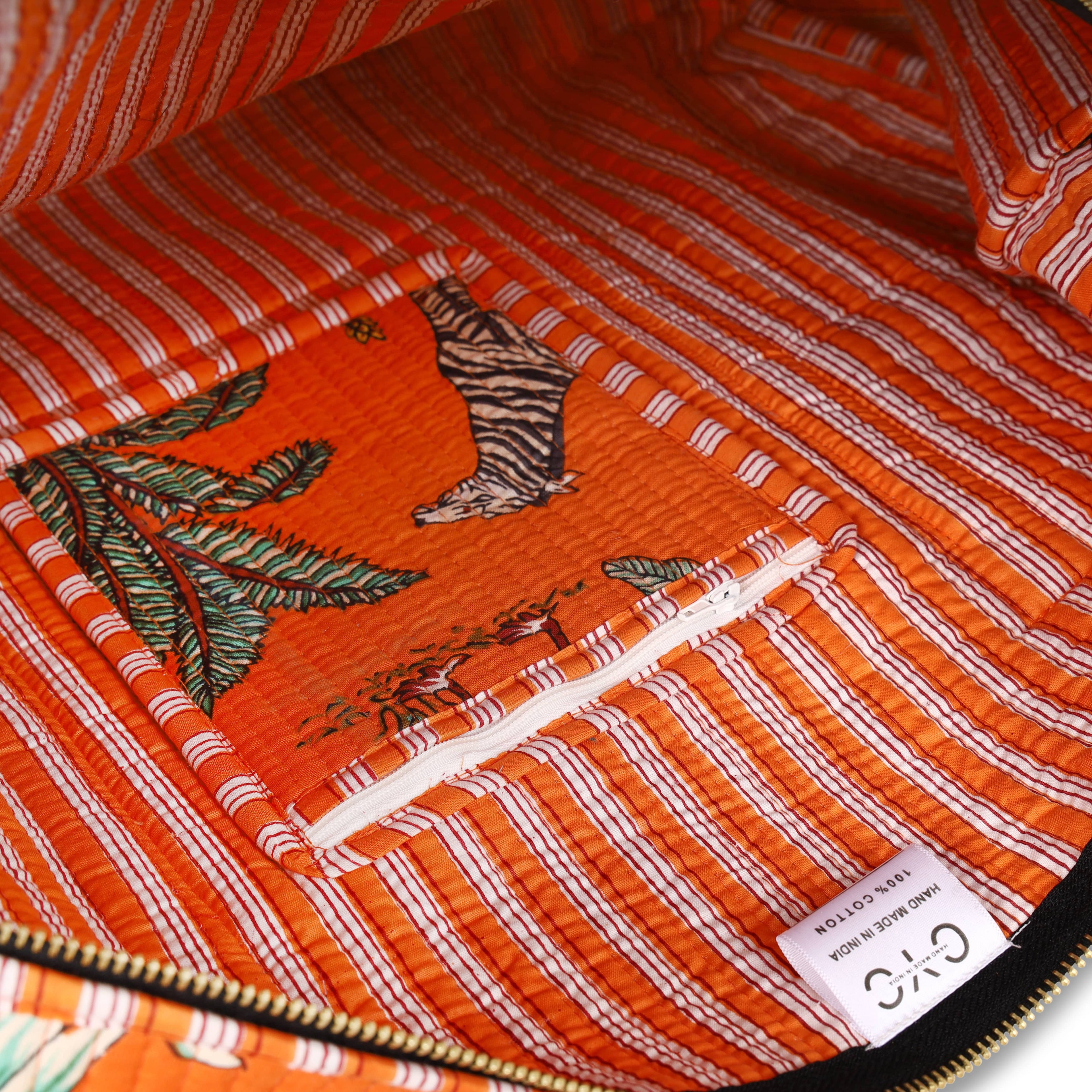 The Jungle Weekender — handmade hand block printed cotton weekender bag, ethically made in Rajasthan, India