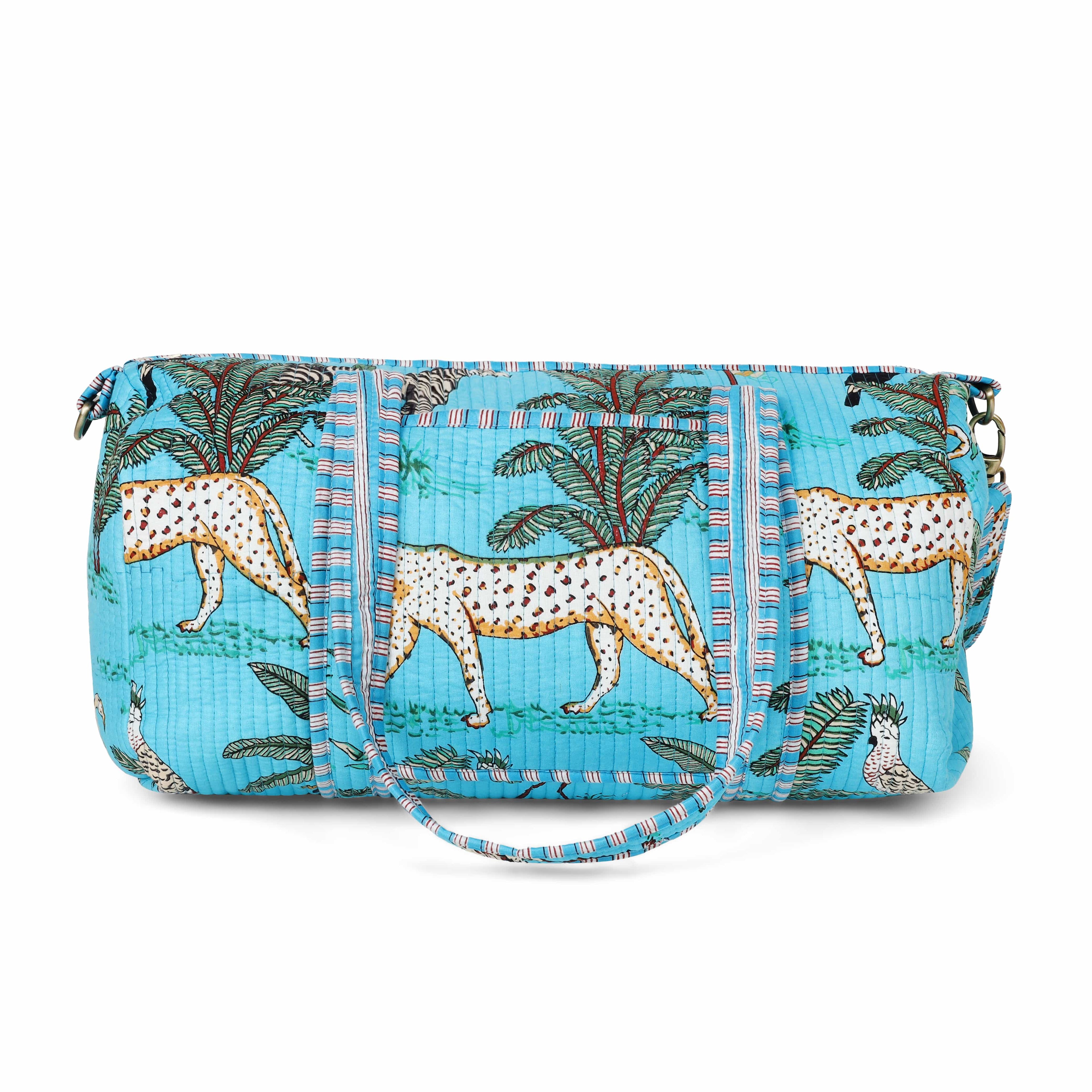 The Jungle Weekender — handmade hand block printed cotton weekender bag, ethically made in Rajasthan, India