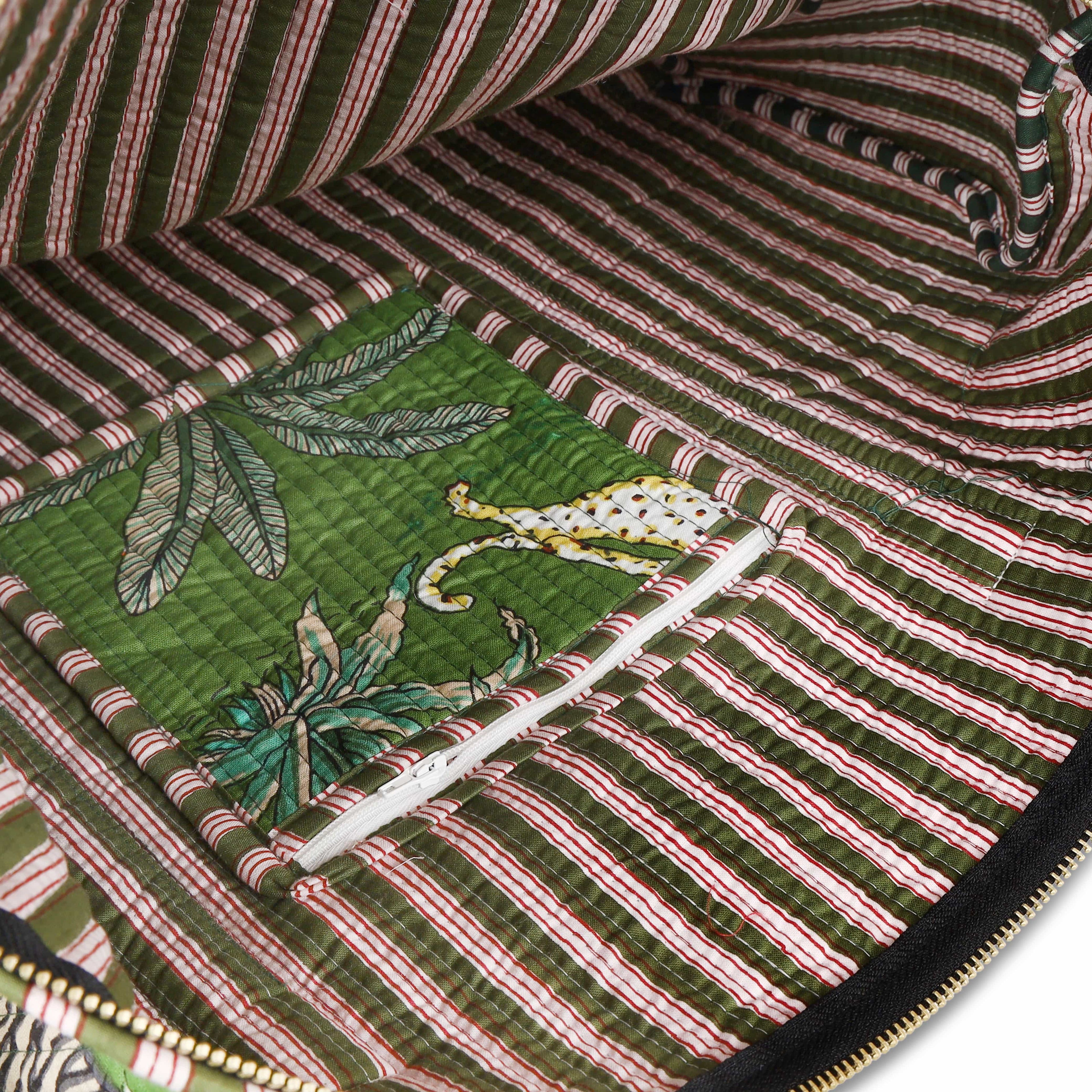 The Jungle Weekender — handmade hand block printed cotton weekender bag, ethically made in Rajasthan, India