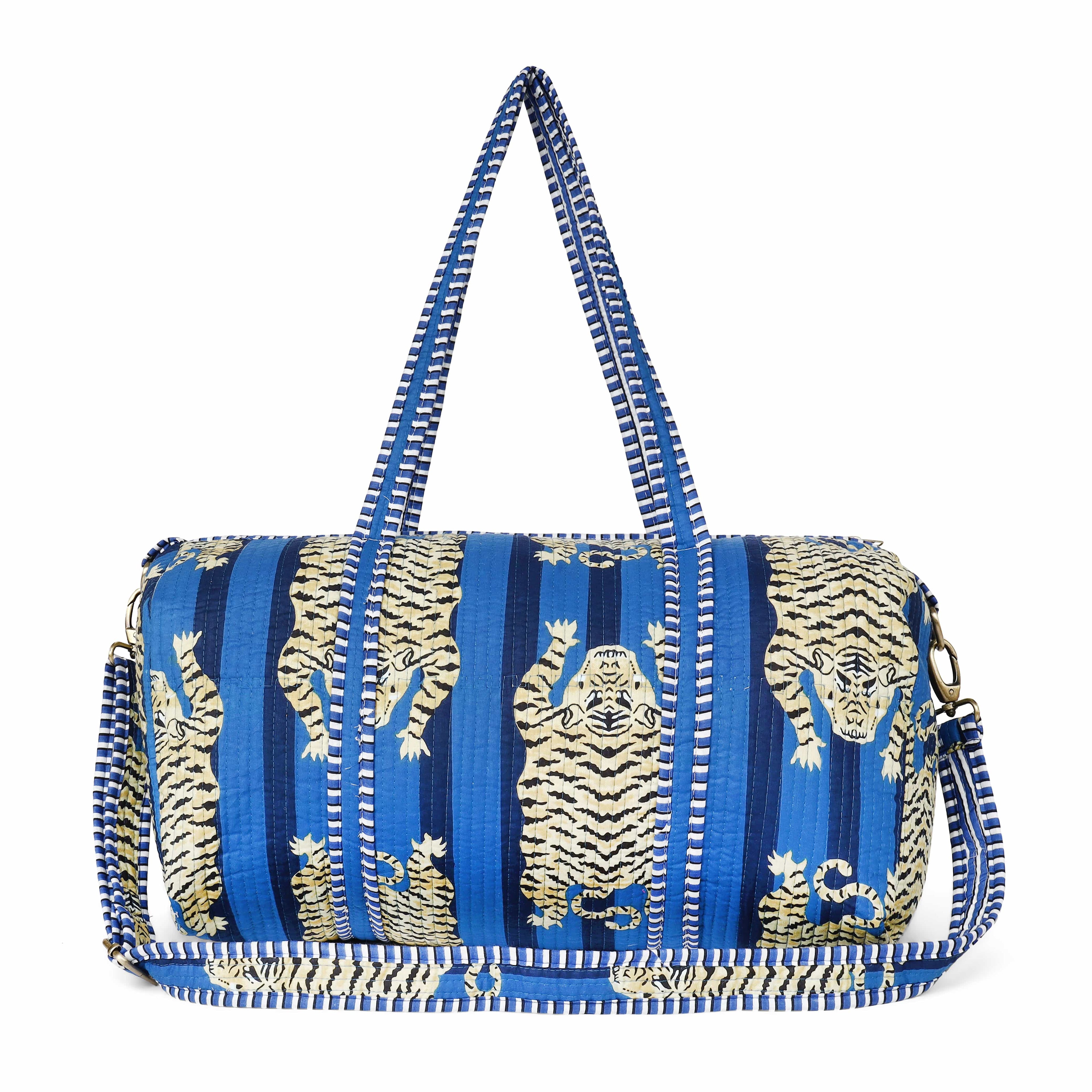 The Tibetan Tiger Weekender — handmade hand block printed cotton weekender bag, ethically made in Rajasthan, India